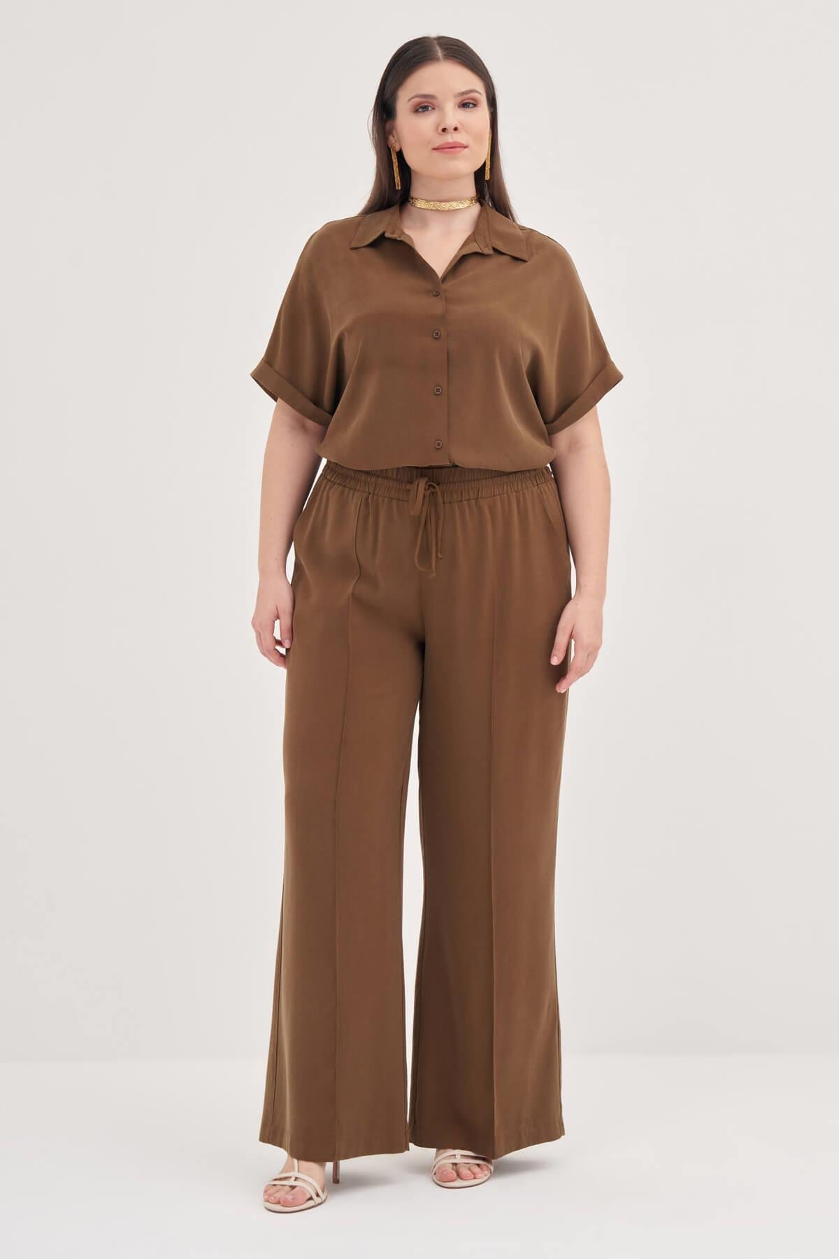 Myline-Beli Lastikli Cepli Palazzo Pantolon-Büyük Beden Pantolon-139066