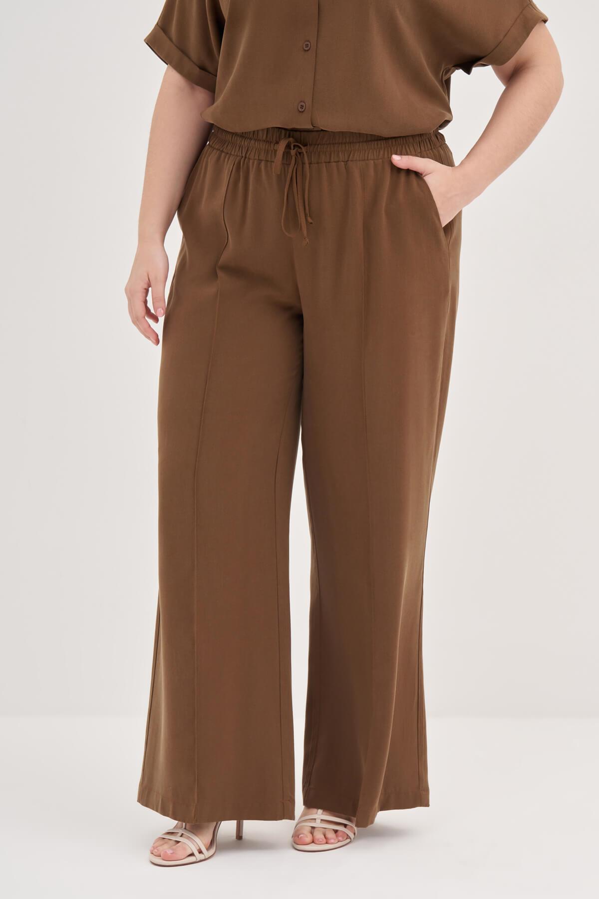 Myline-Beli Lastikli Cepli Palazzo Pantolon-Büyük Beden Pantolon-139066