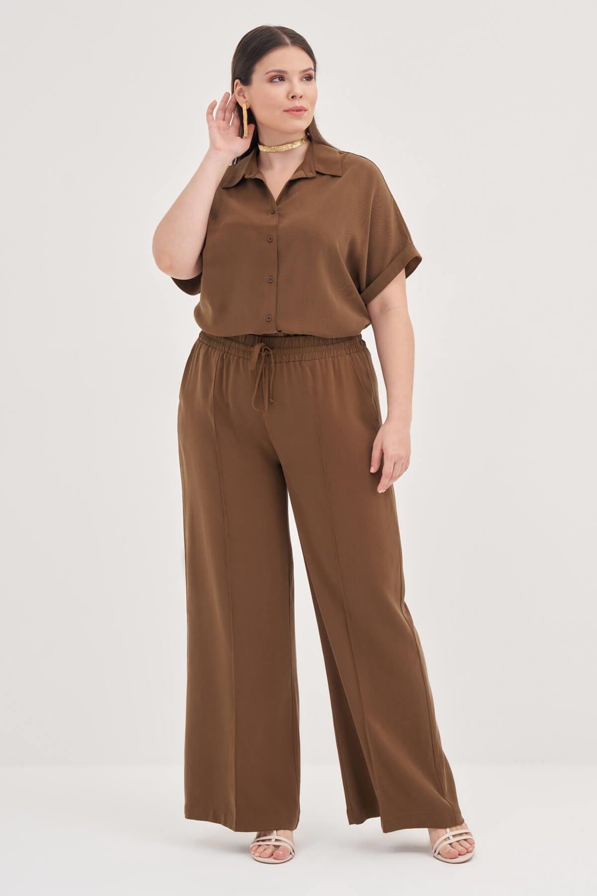 Myline-Beli Lastikli Cepli Palazzo Pantolon-Büyük Beden Pantolon-139066