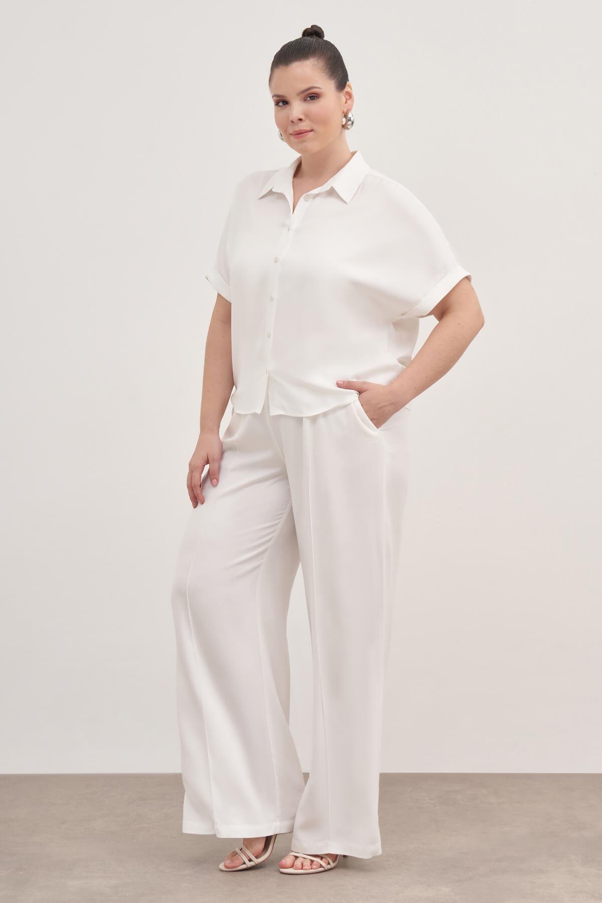 Myline-Beli Lastikli Cepli Palazzo Pantolon-Büyük Beden Pantolon-139212