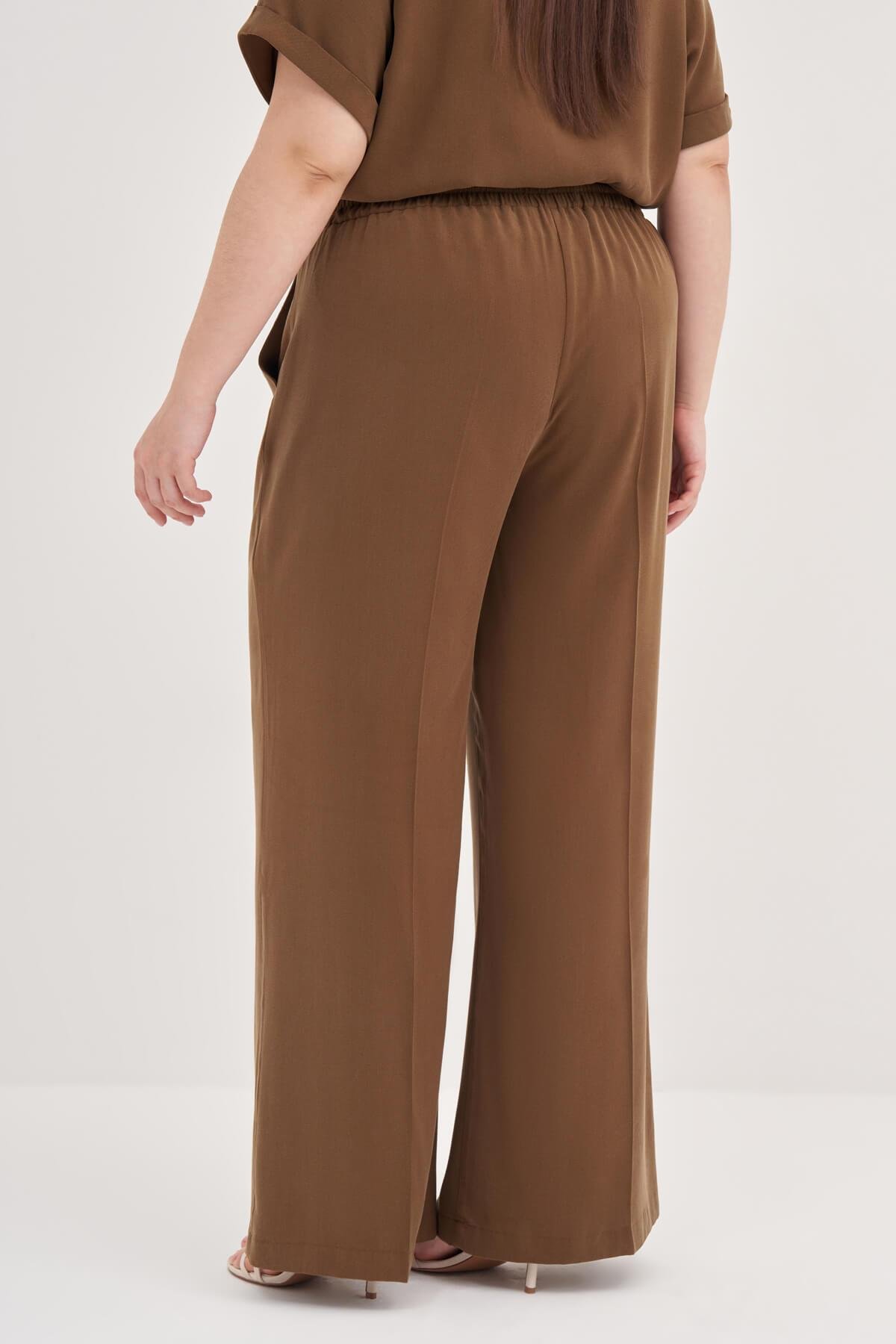 Myline-Beli Lastikli Cepli Palazzo Pantolon-Büyük Beden Pantolon-139066