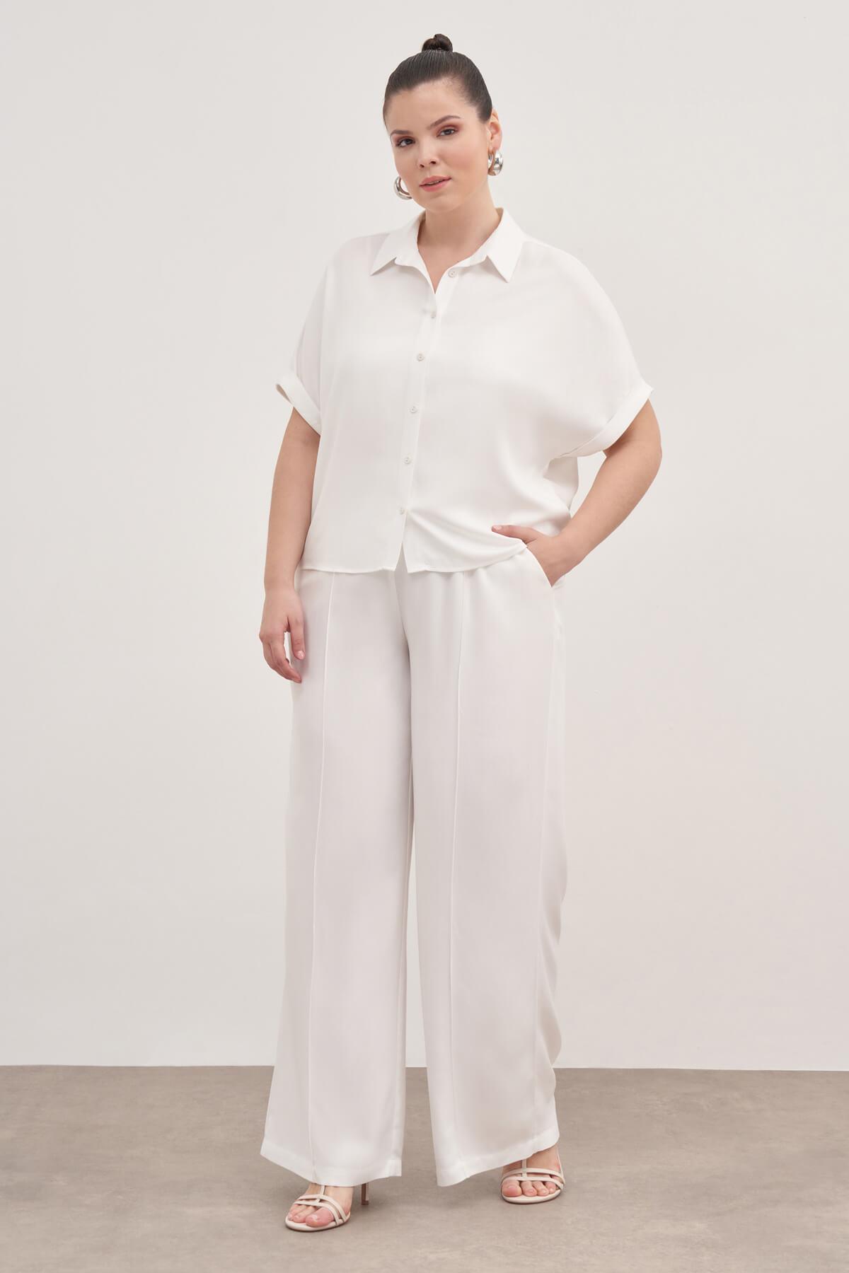 Myline-Beli Lastikli Cepli Palazzo Pantolon-Büyük Beden Pantolon-139212