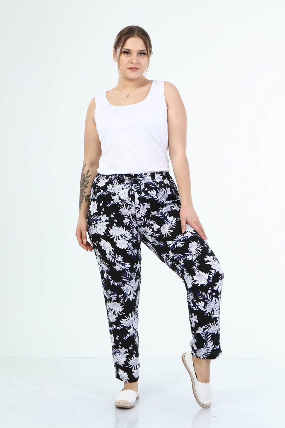 Myline-Beli Lastikli Cepli Pantolon-Büyük Beden Pantolon-66605