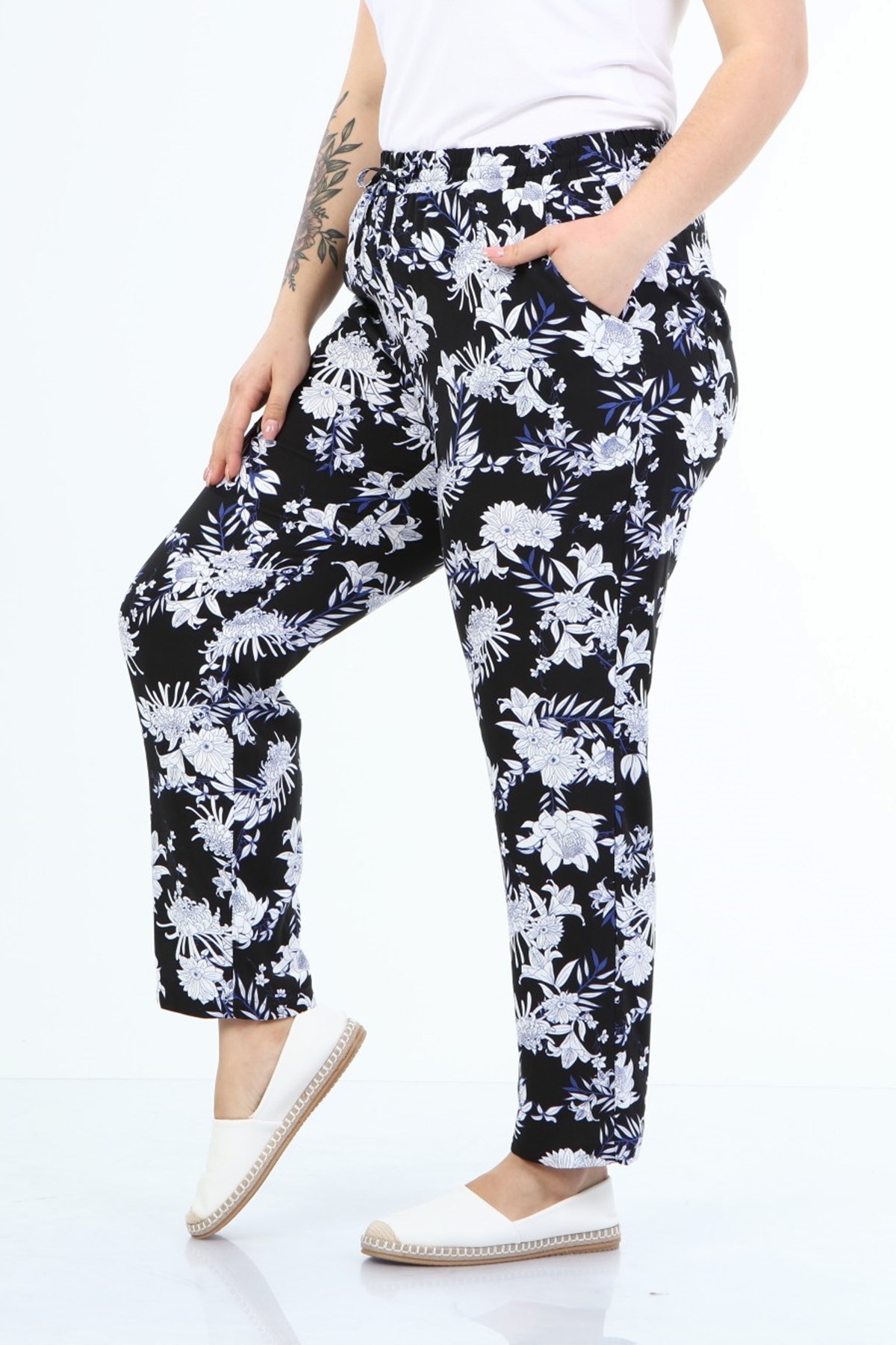 Myline-Beli Lastikli Cepli Pantolon-Büyük Beden Pantolon-66605