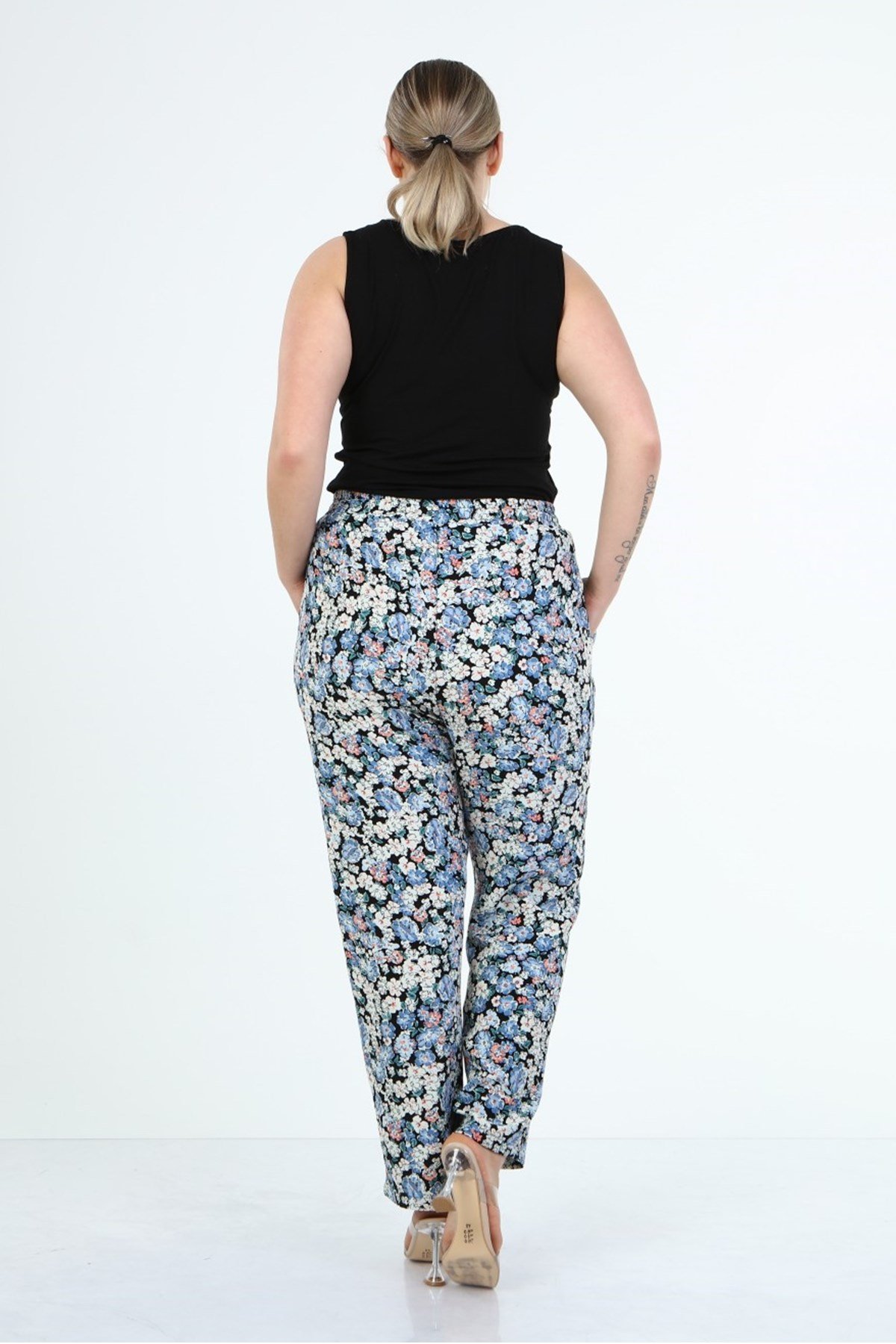 Myline-Beli Lastikli Cepli Pantolon-Büyük Beden Pantolon-66645