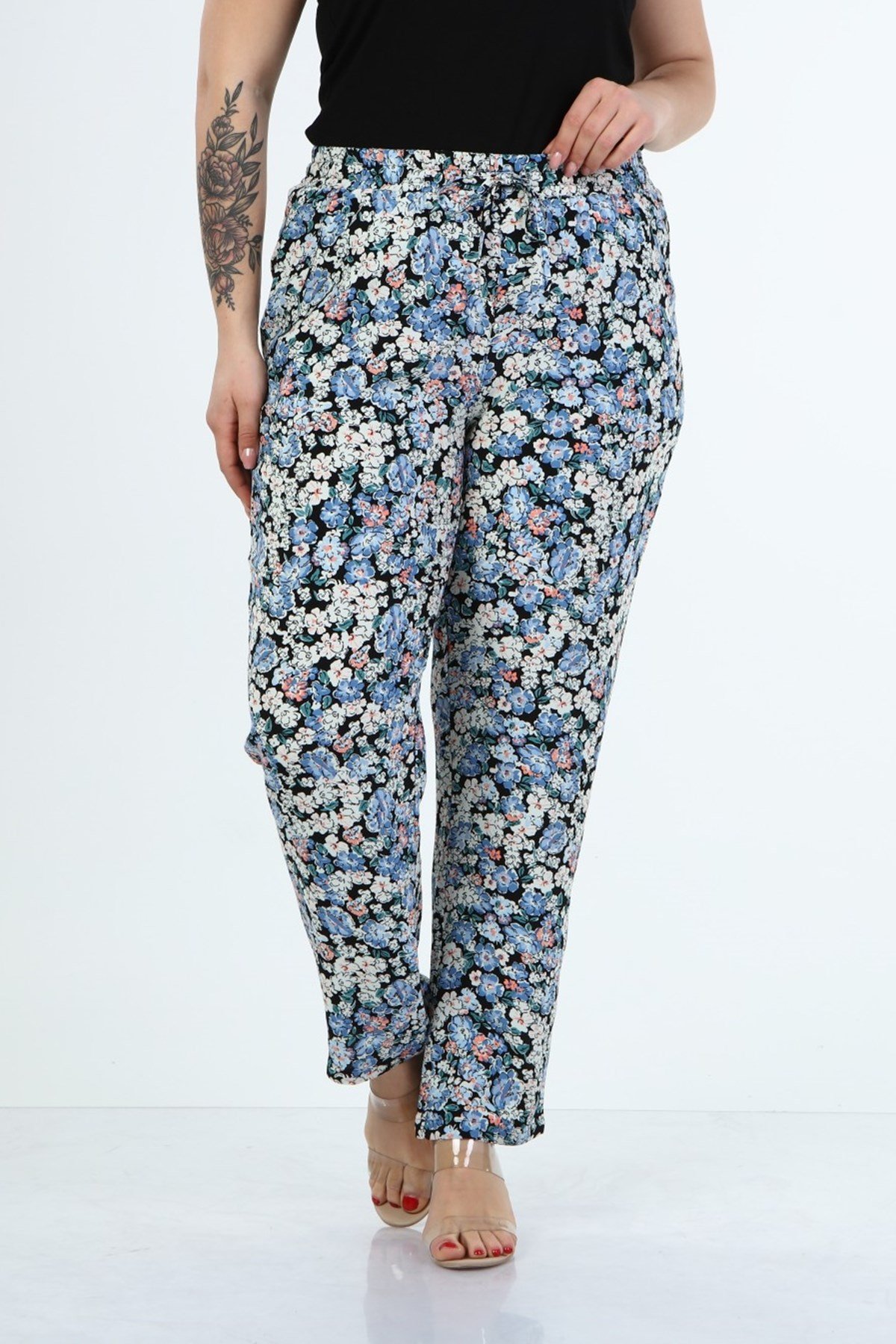 Myline-Beli Lastikli Cepli Pantolon-Büyük Beden Pantolon-66645