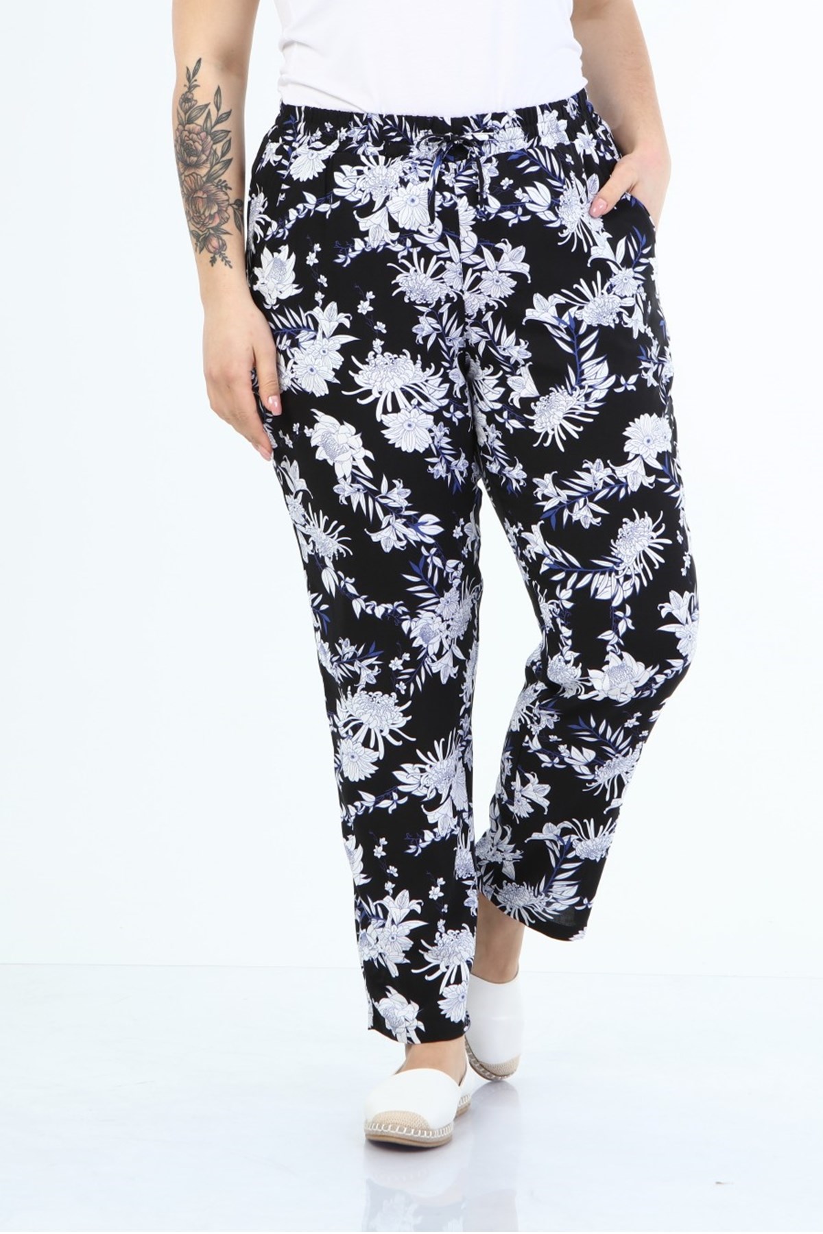 Myline-Beli Lastikli Cepli Pantolon-Büyük Beden Pantolon-66605