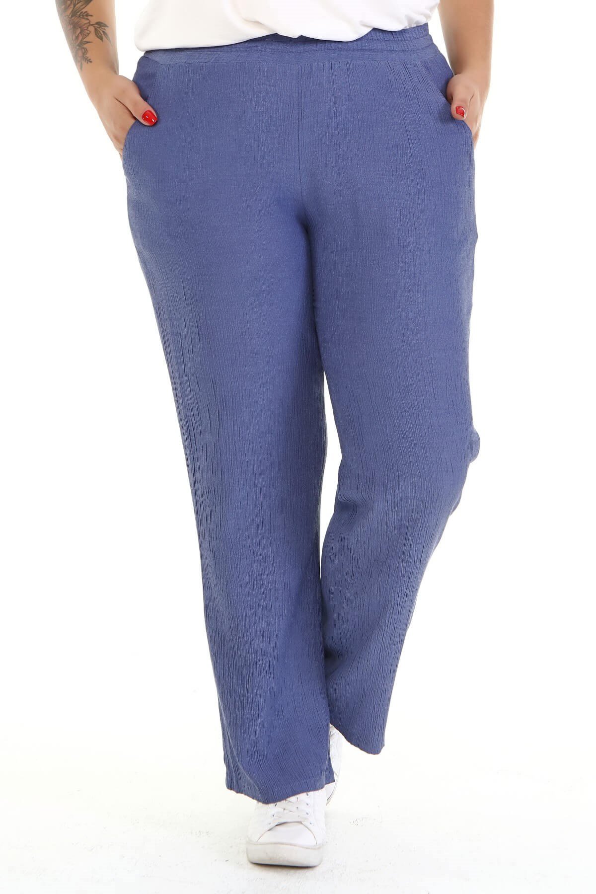 Myline-Beli Lastikli Cepli Pantolon -Büyük Beden Pantolon-77084