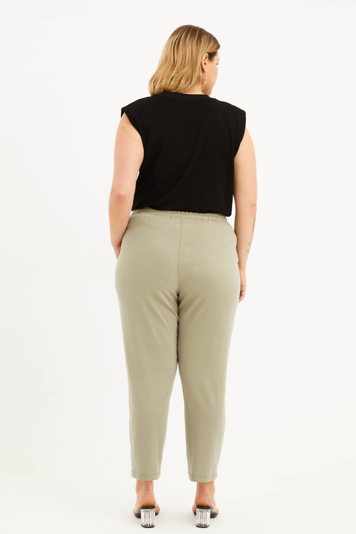 Myline-Beli Lastikli Cepli Pantolon-Büyük Beden Pantolon-77570