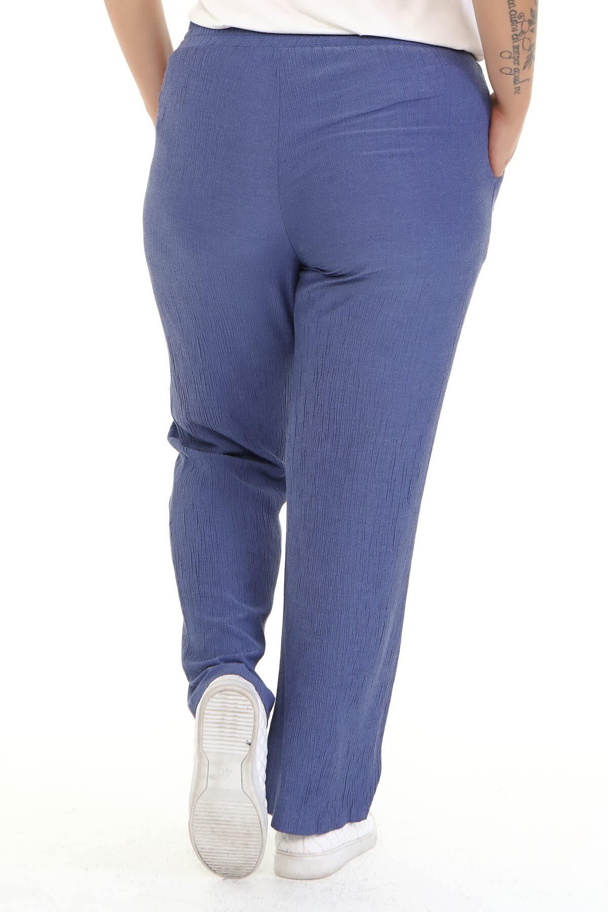 Myline-Beli Lastikli Cepli Pantolon -Büyük Beden Pantolon-77084