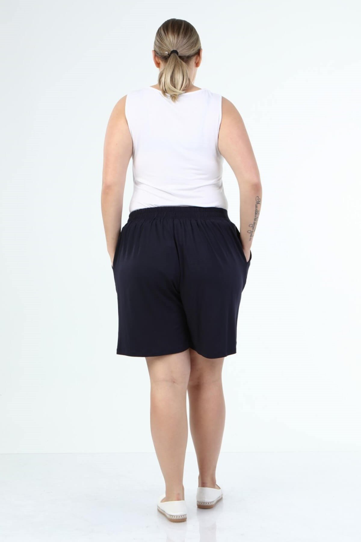 Myline-Beli Lastikli Cepli Penye Şort-Büyük Beden Şort-66435