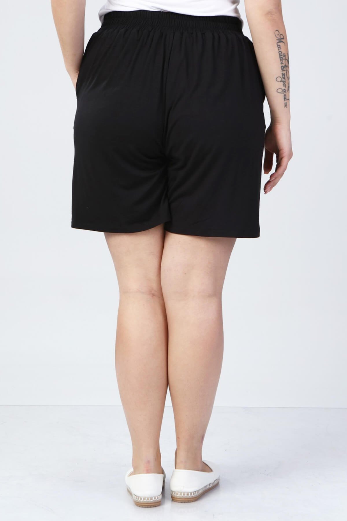 Myline-Beli Lastikli Cepli Penye Şort-Büyük Beden Şort-66456