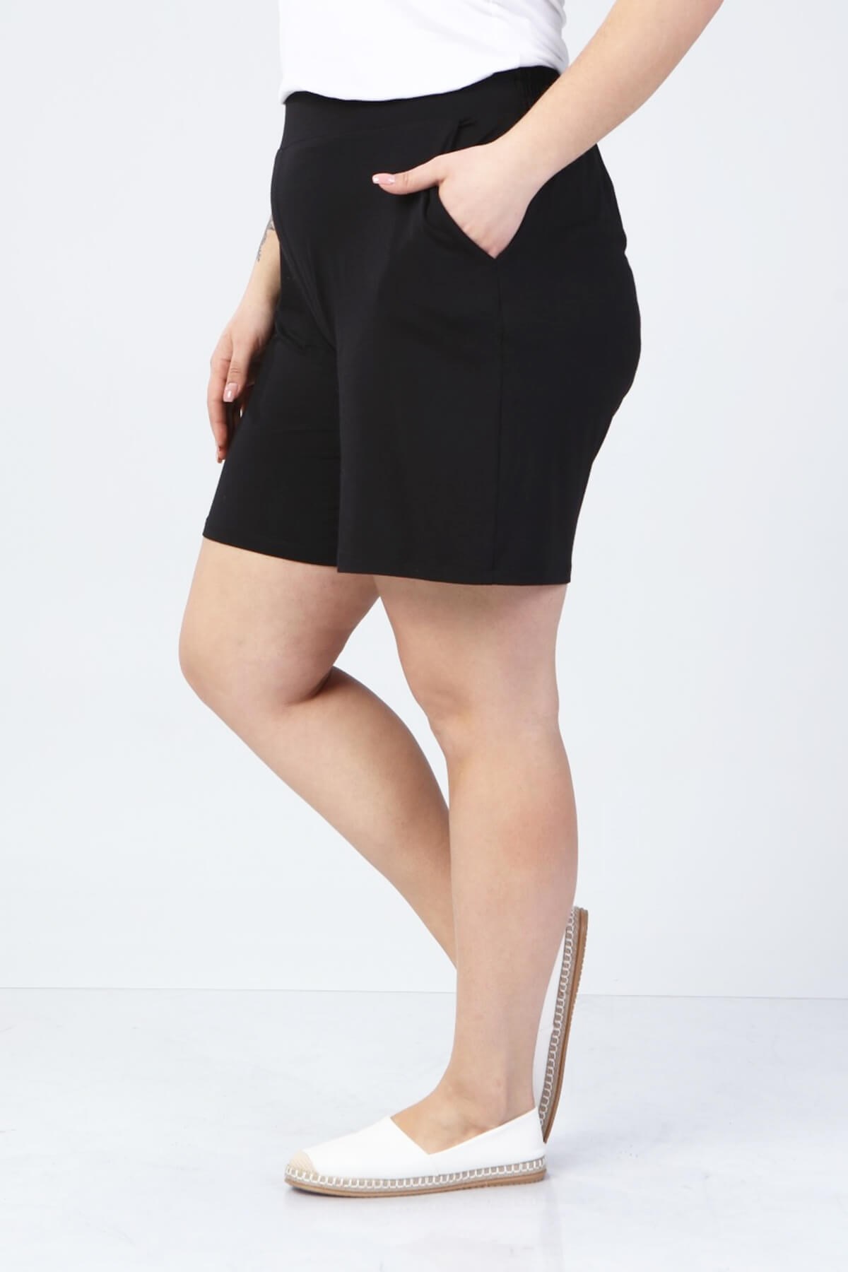 Myline-Beli Lastikli Cepli Penye Şort-Büyük Beden Şort-66456