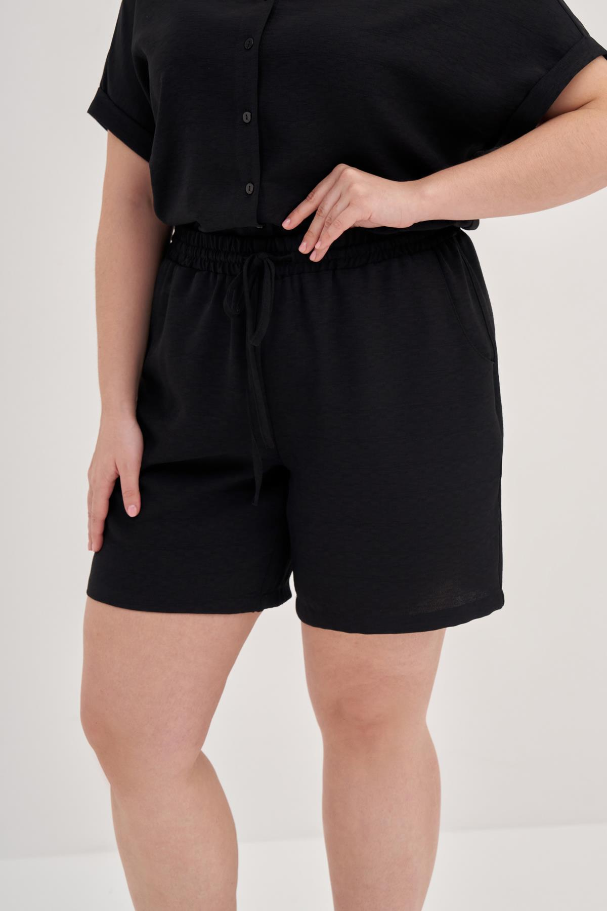 Myline-Beli Lastikli Cepli Şort-Büyük Beden Şort-139156