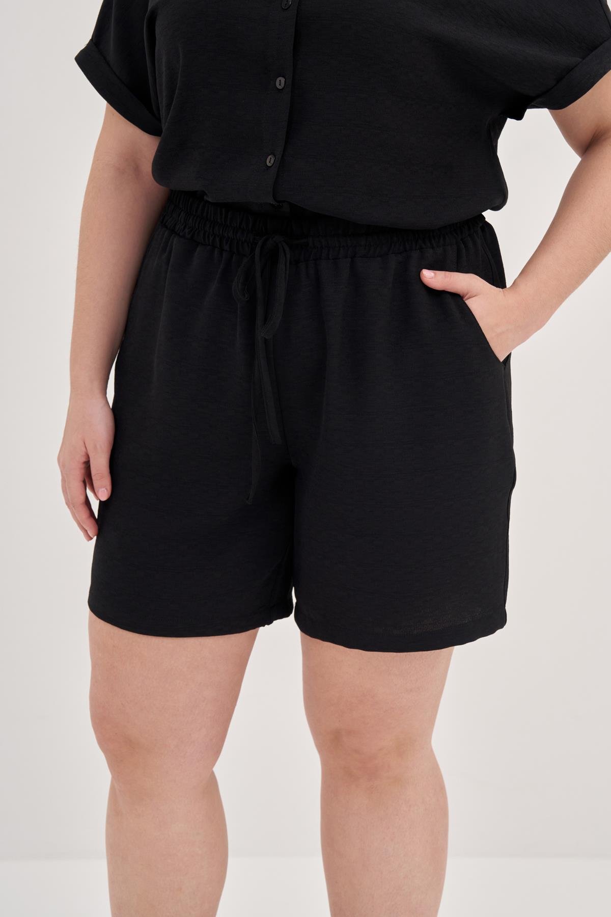 Myline-Beli Lastikli Cepli Şort-Büyük Beden Şort-139156