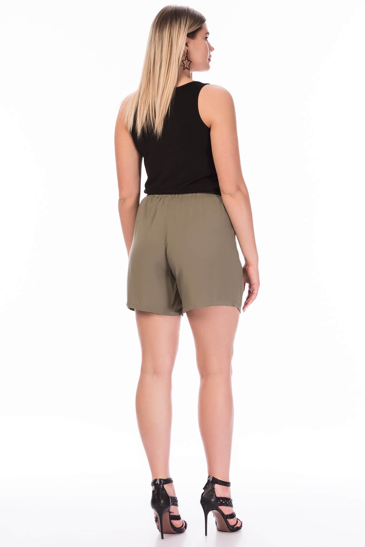 Myline-Beli Lastikli Cepli Şort-Büyük Beden Şort-23748