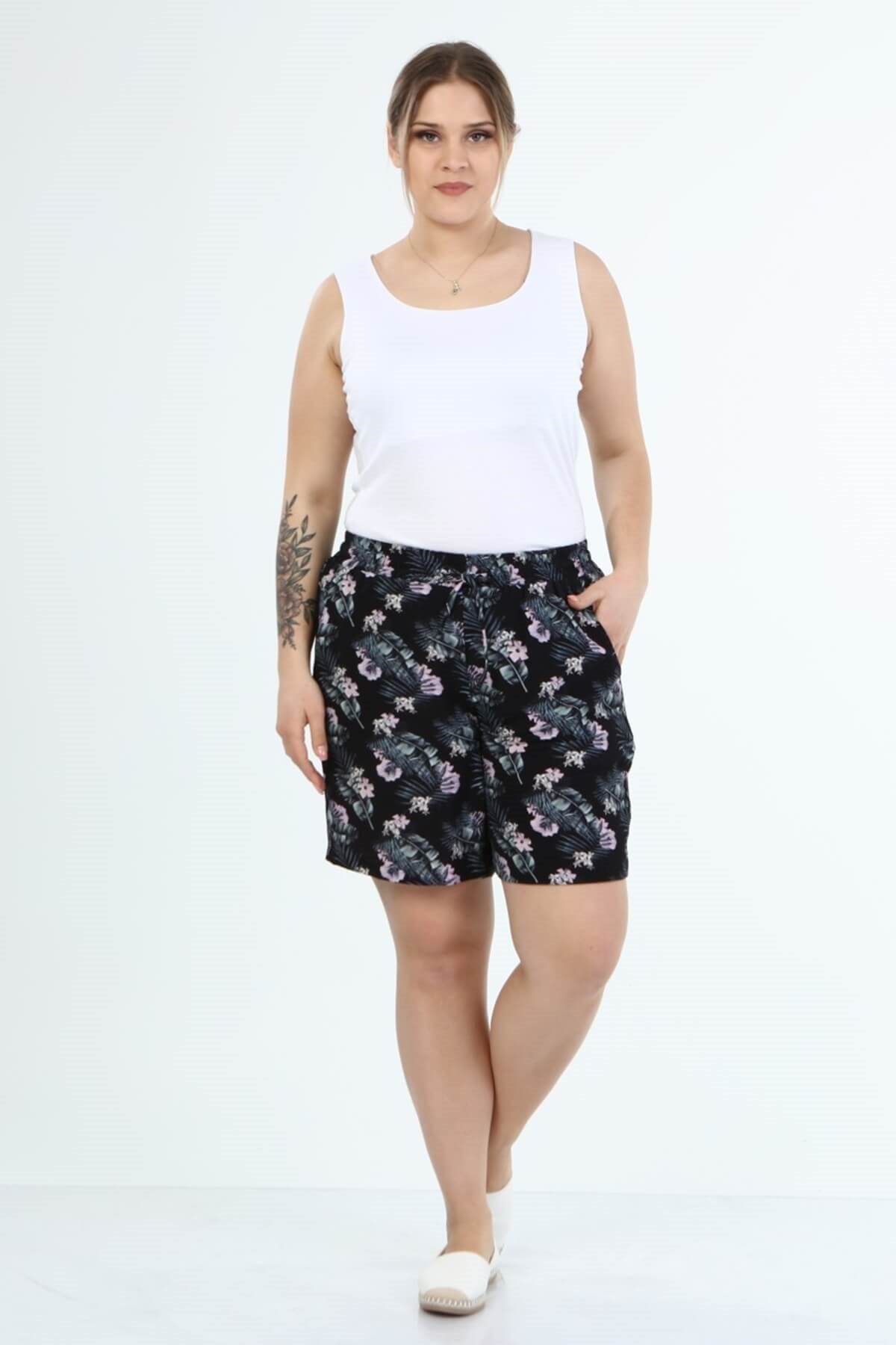 Myline-Beli Lastikli Cepli Şort-Büyük Beden Şort-66688