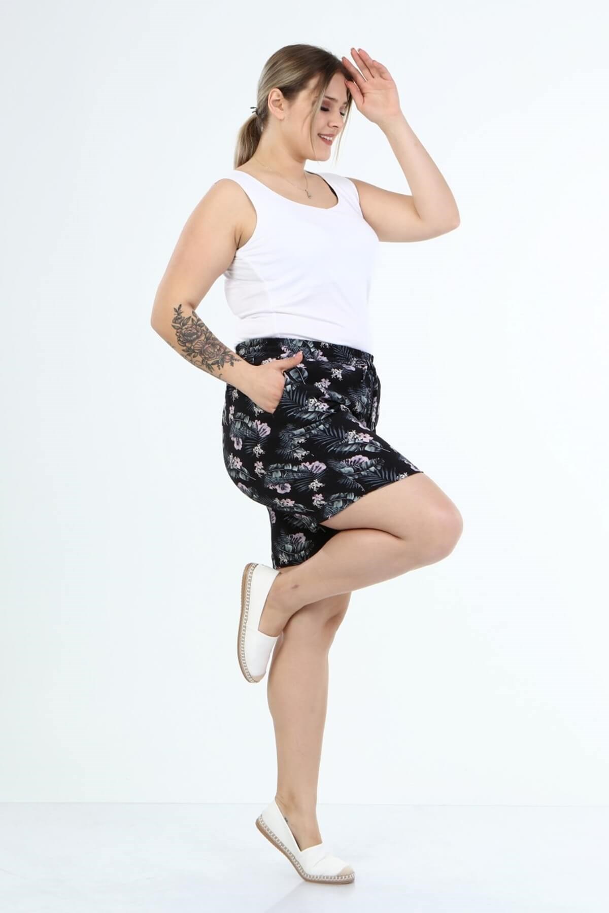 Myline-Beli Lastikli Cepli Şort-Büyük Beden Şort-66688