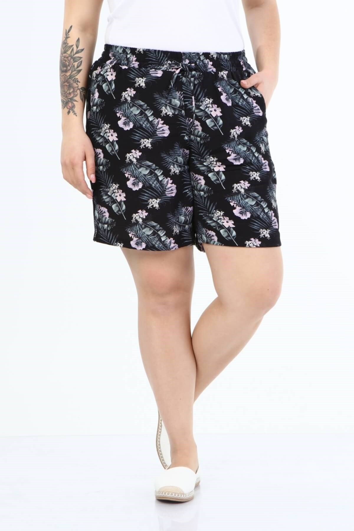 Myline-Beli Lastikli Cepli Şort-Büyük Beden Şort-66688