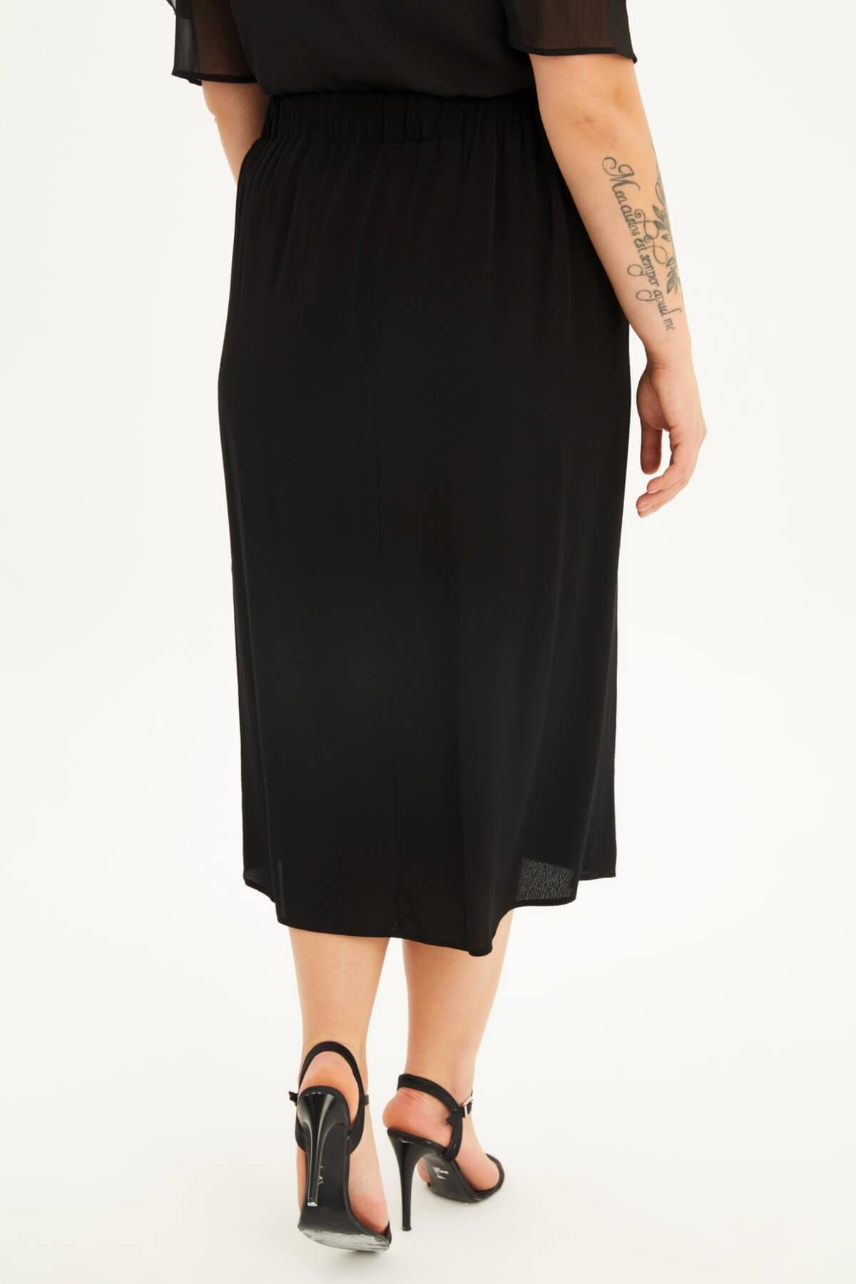 Myline-Beli Lastikli Düğmeli Midi Etek-Büyük Beden Etek-88031