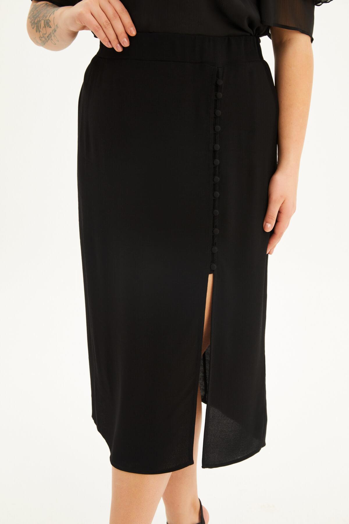 Myline-Beli Lastikli Düğmeli Midi Etek-Büyük Beden Etek-88031