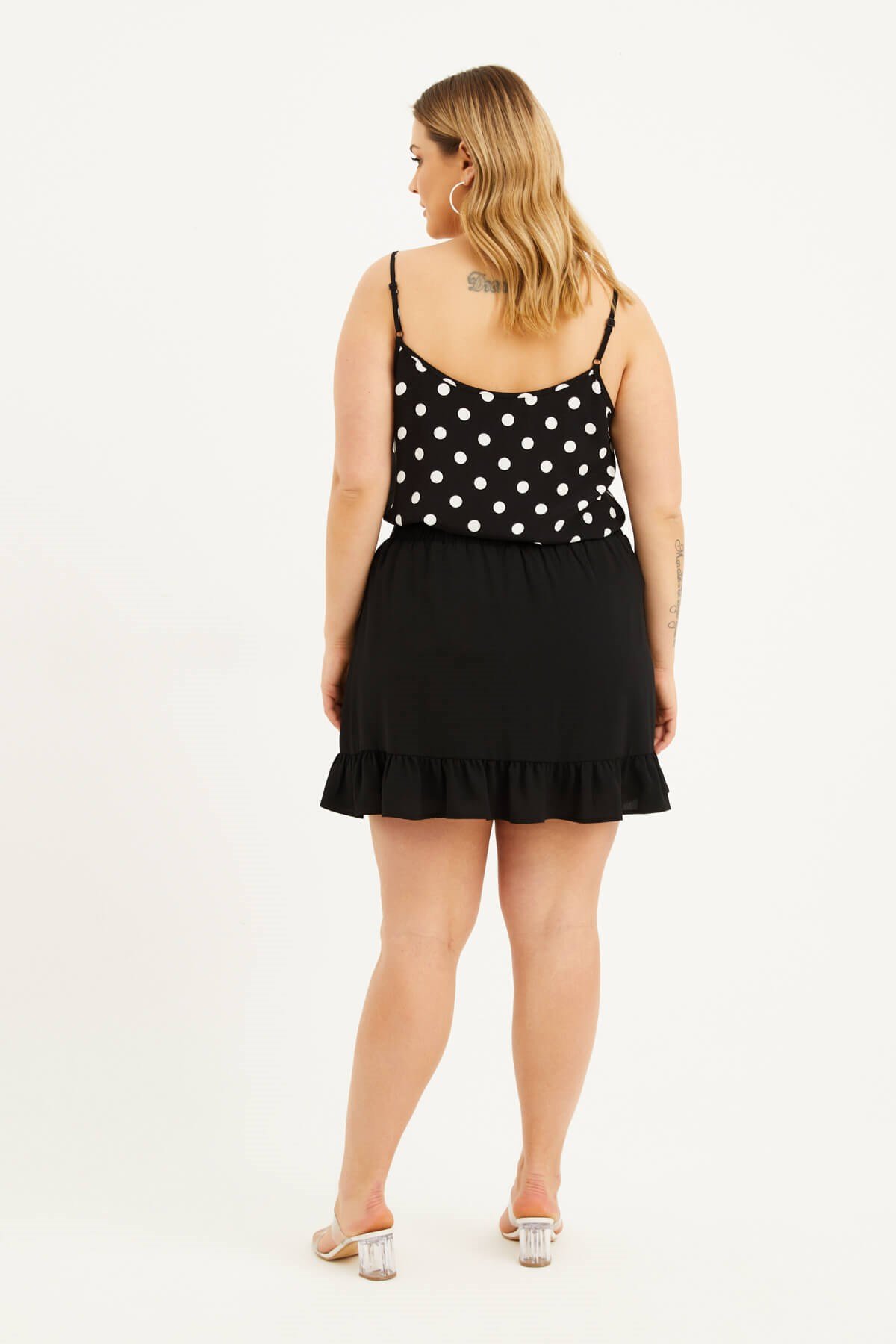 Myline-Beli Lastikli Fırfırlı Şort Etek-Büyük Beden Şort-77539