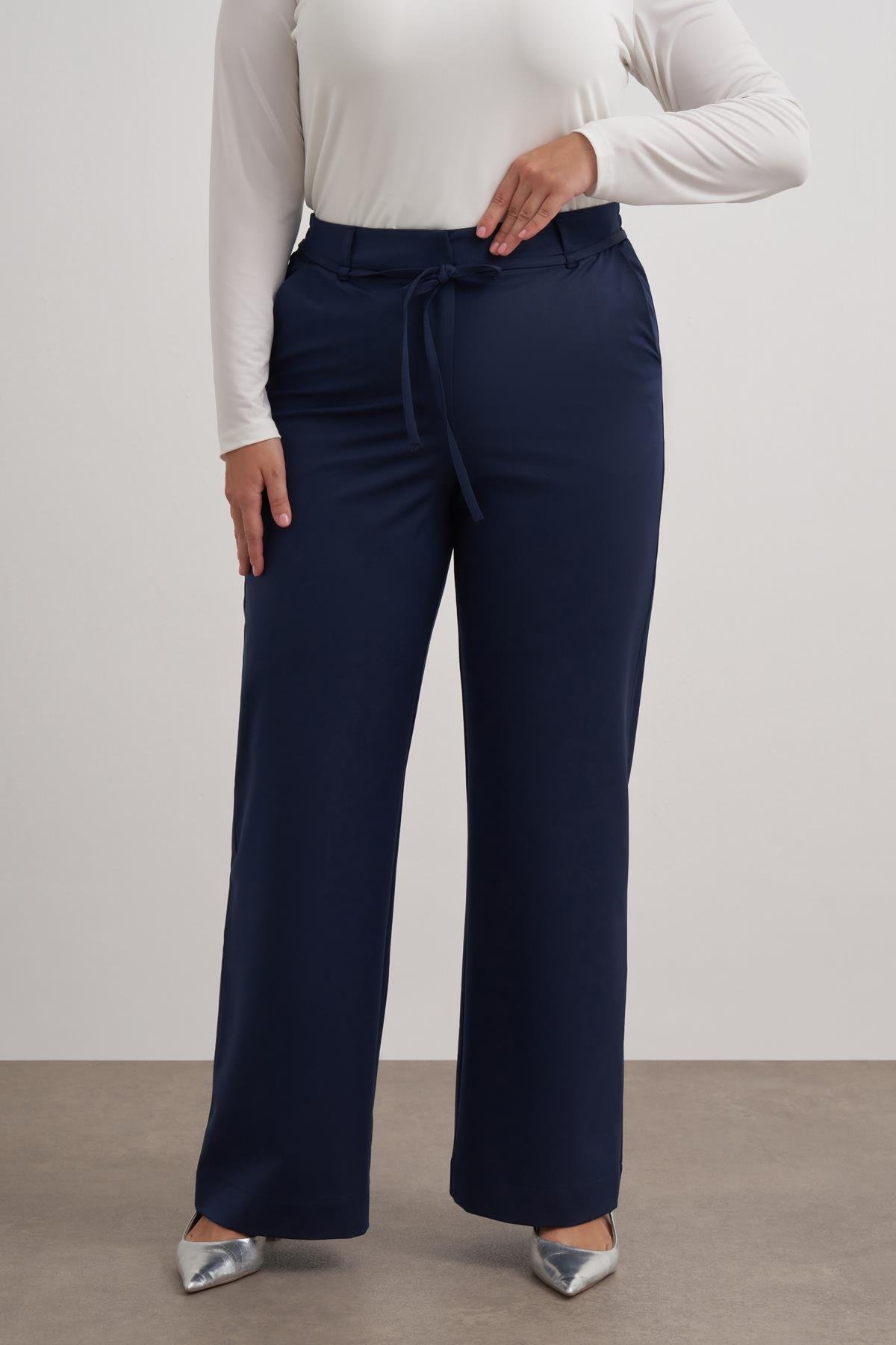 Myline-Beli Lastikli Geniş Paça Pantolon-Büyük Beden Pantolon-149583