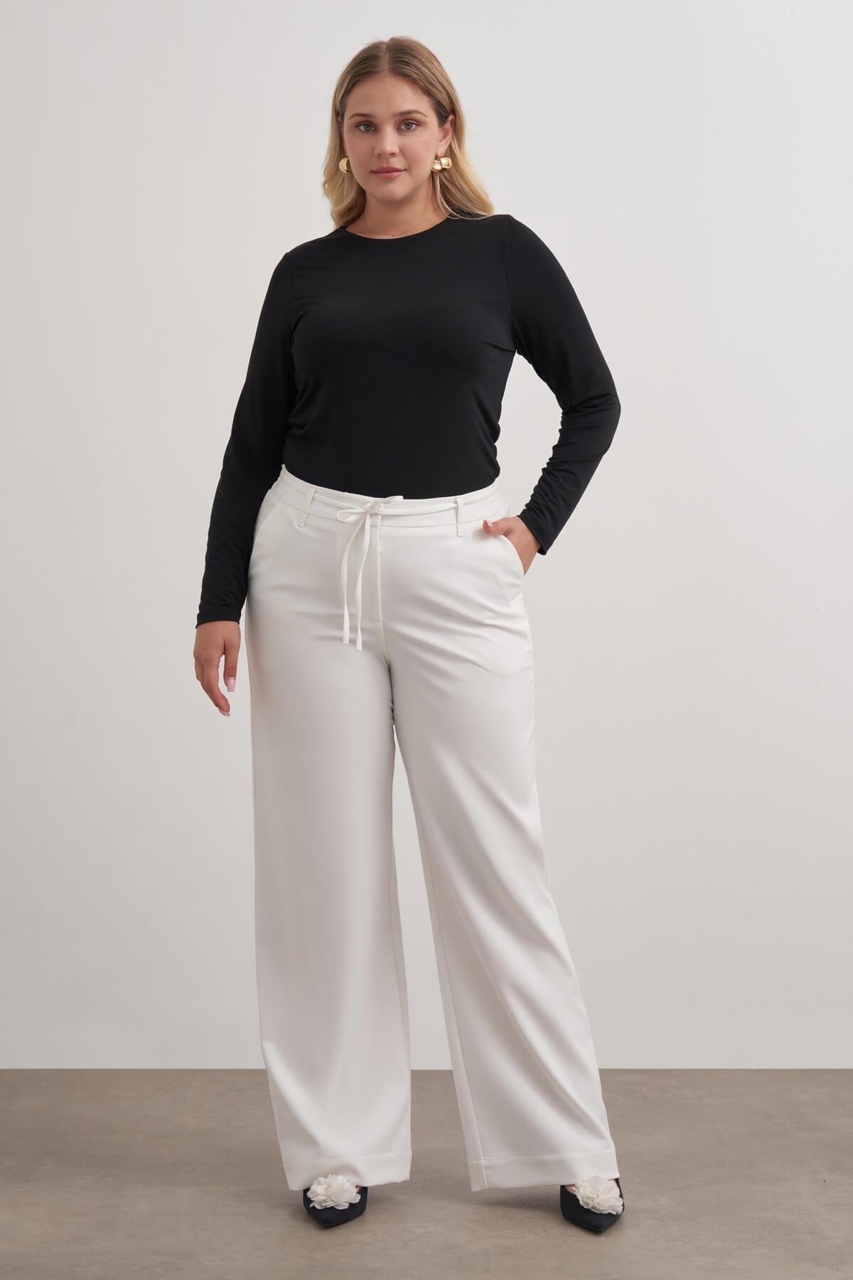 Myline-Beli Lastikli Geniş Paça Pantolon-Büyük Beden Pantolon-149585