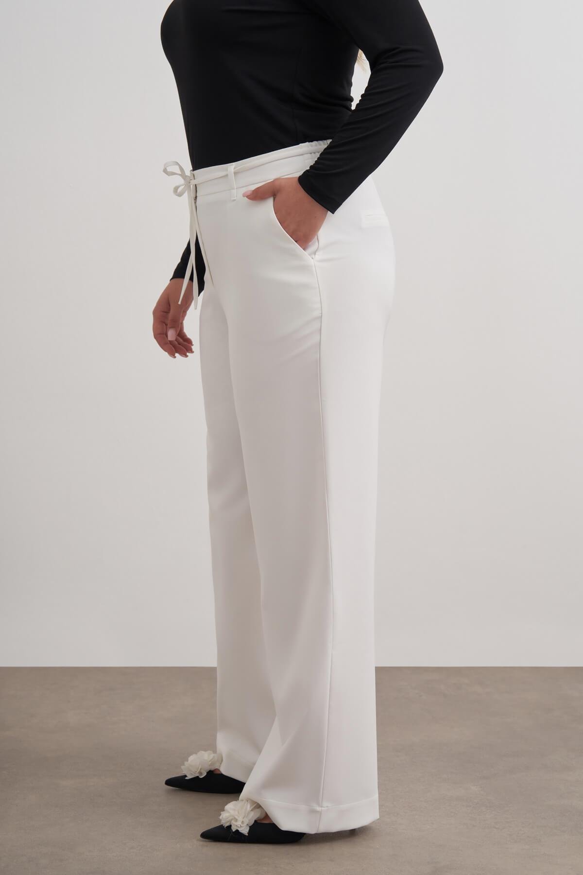 Myline-Beli Lastikli Geniş Paça Pantolon-Büyük Beden Pantolon-149585
