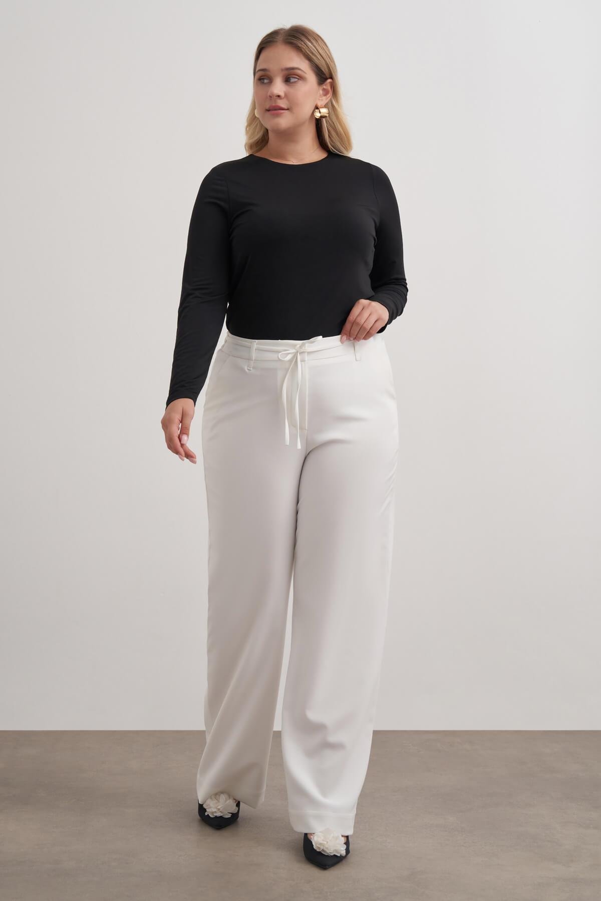 Myline-Beli Lastikli Geniş Paça Pantolon-Büyük Beden Pantolon-149585