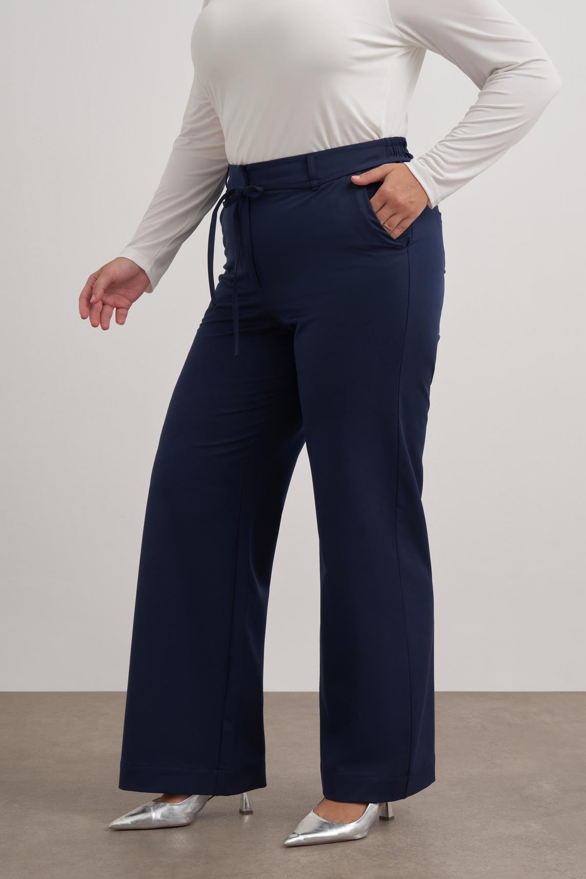 Myline-Beli Lastikli Geniş Paça Pantolon-Büyük Beden Pantolon-149583