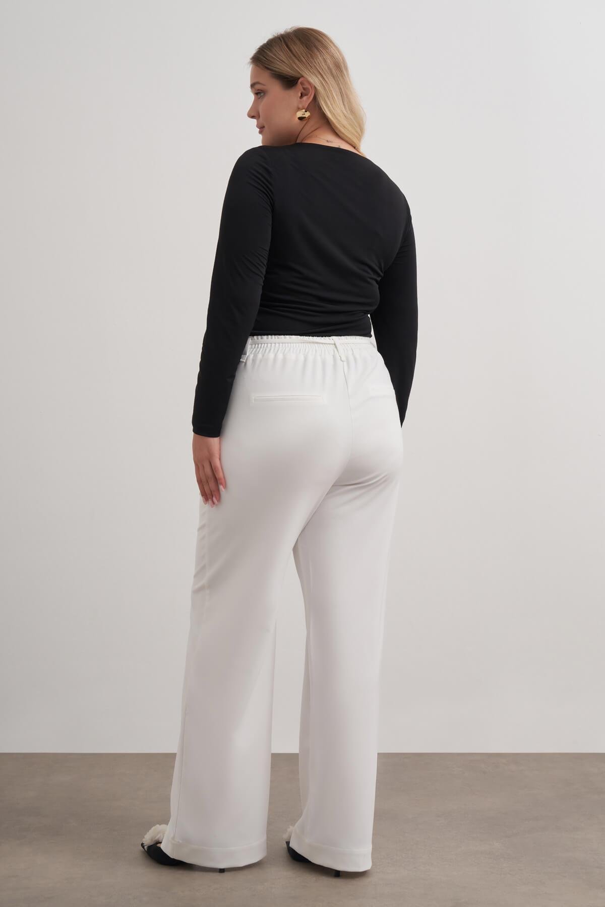 Myline-Beli Lastikli Geniş Paça Pantolon-Büyük Beden Pantolon-149585