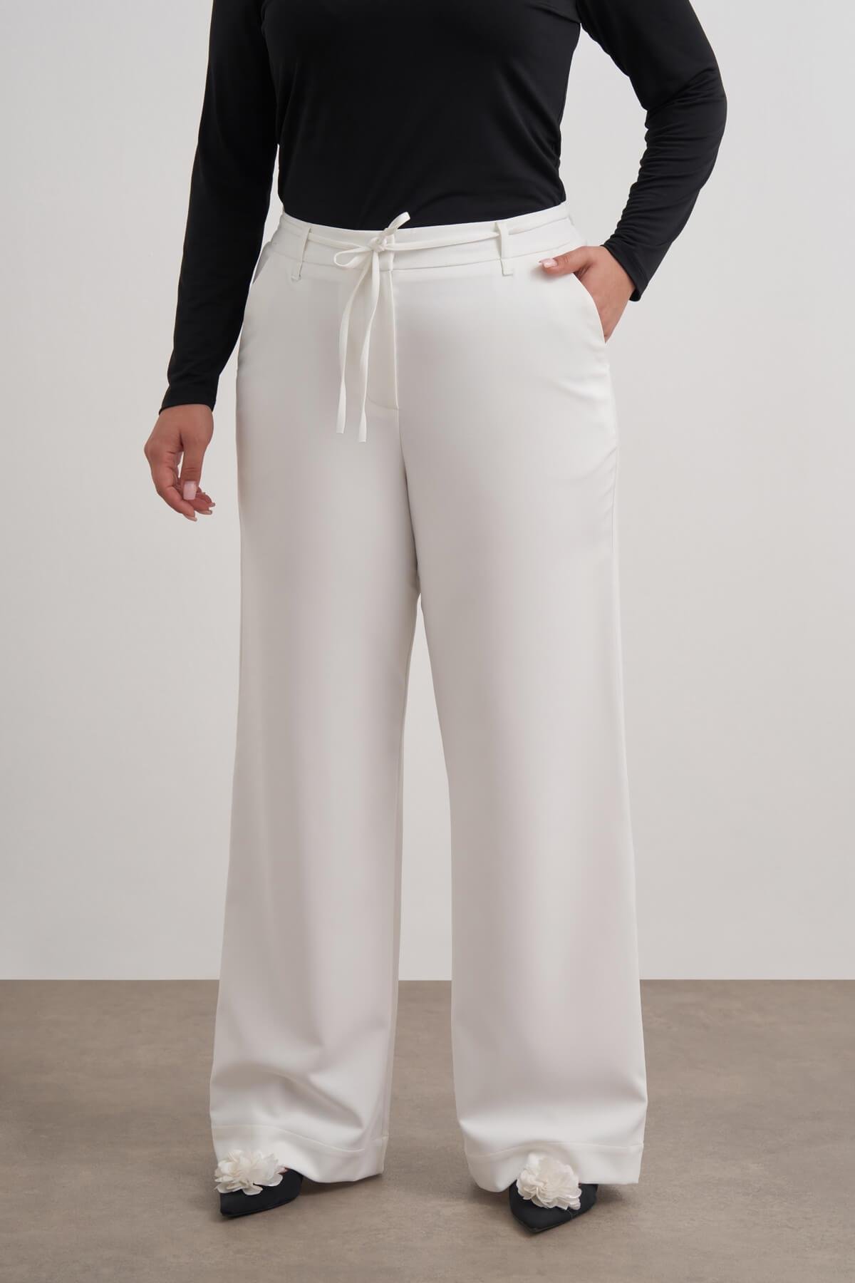 Myline-Beli Lastikli Geniş Paça Pantolon-Büyük Beden Pantolon-149585