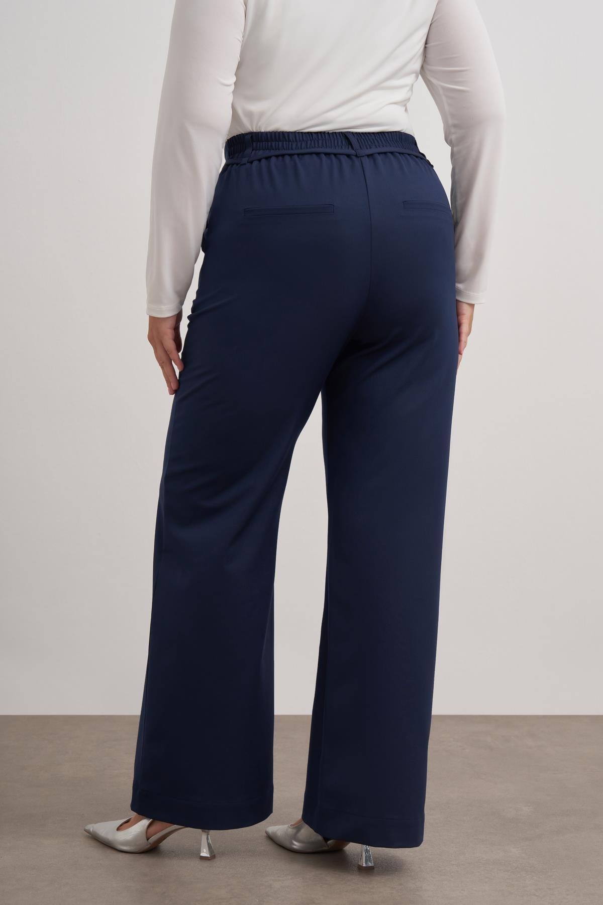 Myline-Beli Lastikli Geniş Paça Pantolon-Büyük Beden Pantolon-149583