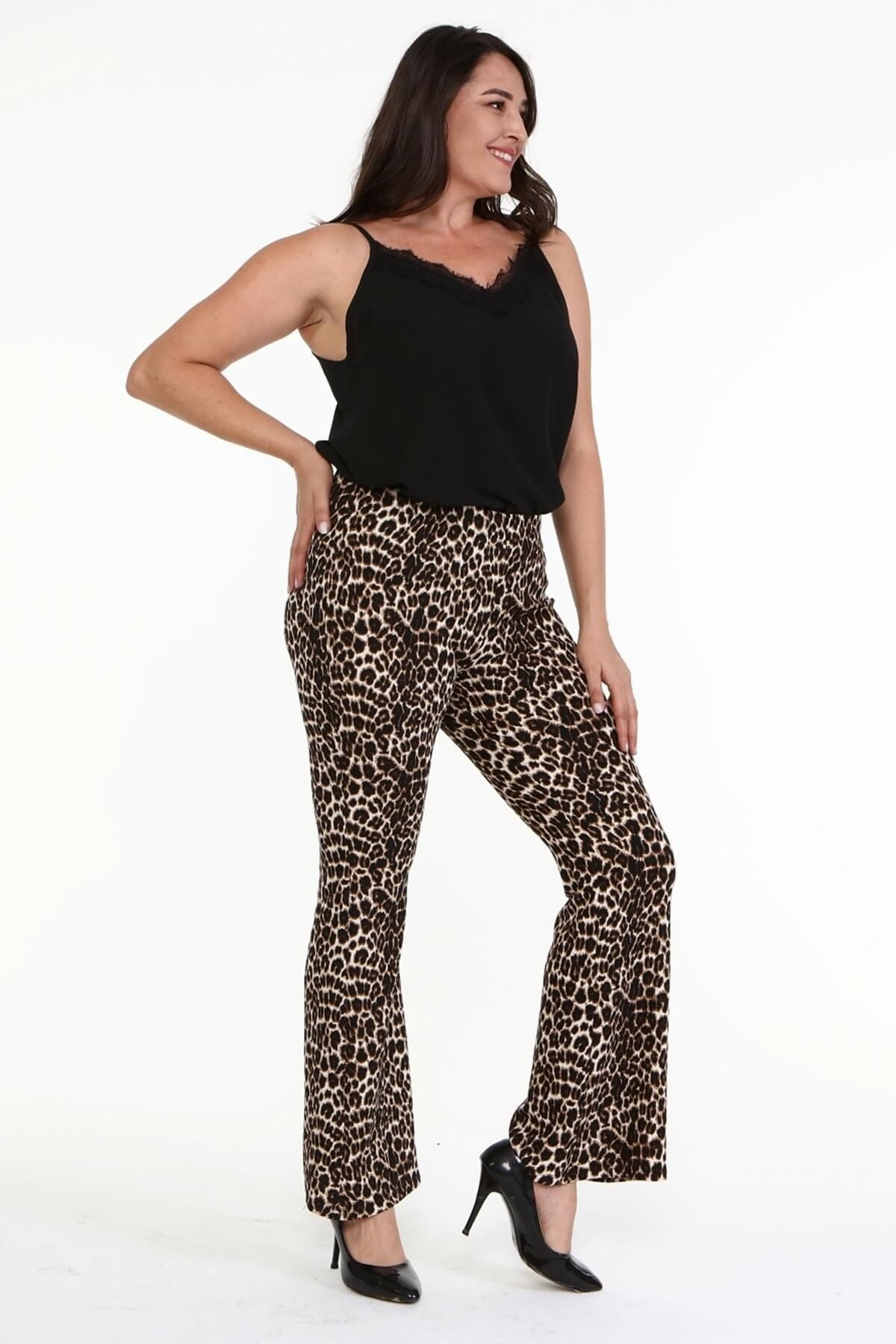 Myline-Beli Lastikli Geniş Paça Pantolon -Büyük Beden Pantolon-77106