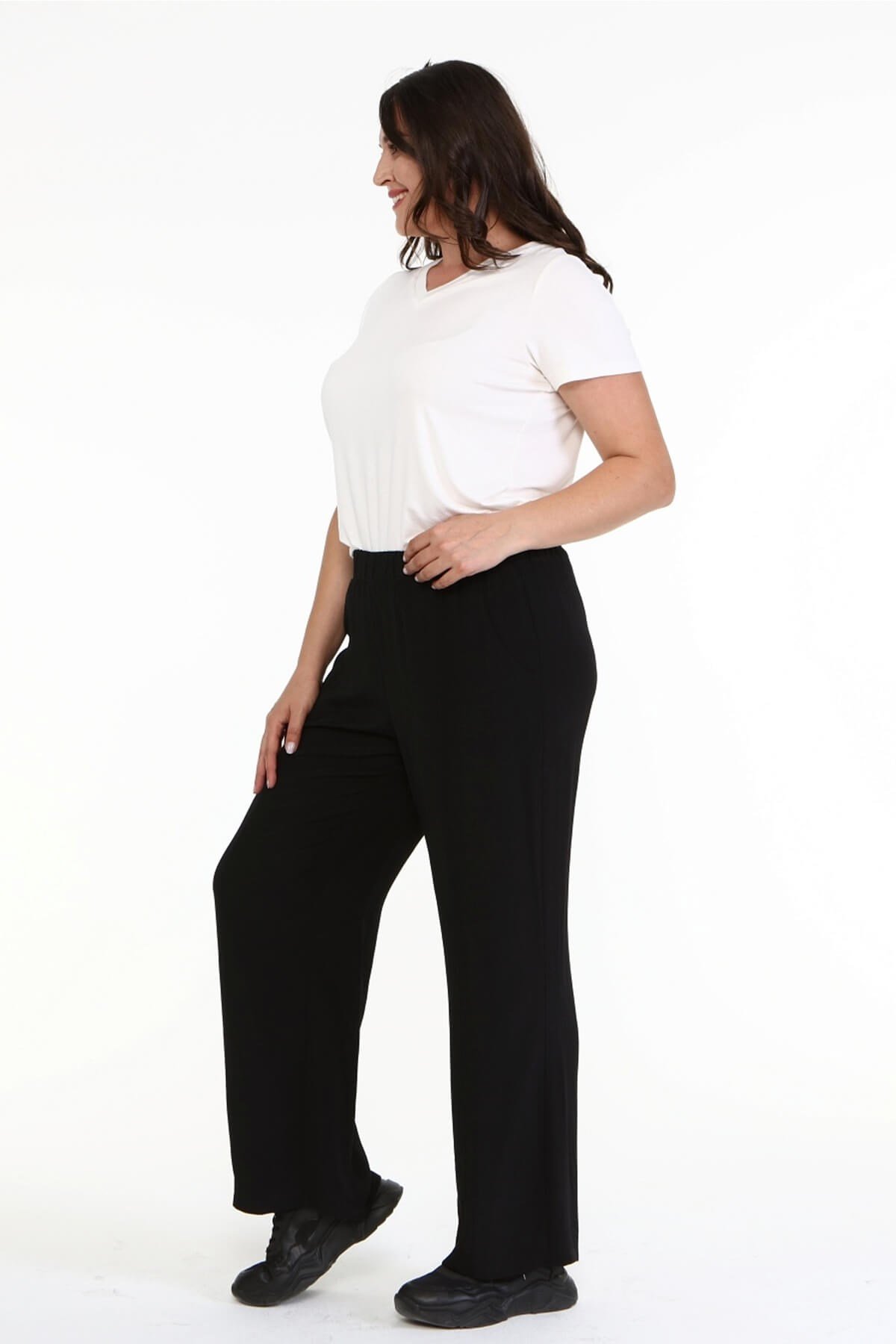 Myline-Beli Lastikli Geniş Paça Pantolon-Büyük Beden Pantolon-67037