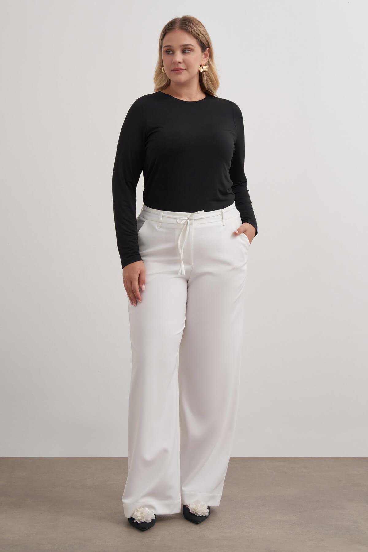 Myline-Beli Lastikli Geniş Paça Pantolon-Büyük Beden Pantolon-149585