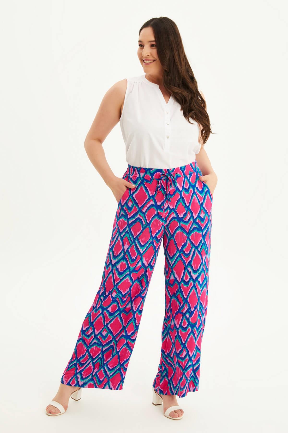 Myline-Beli Lastikli Geniş Paçalı Pantolon-Büyük Beden Pantolon-87905