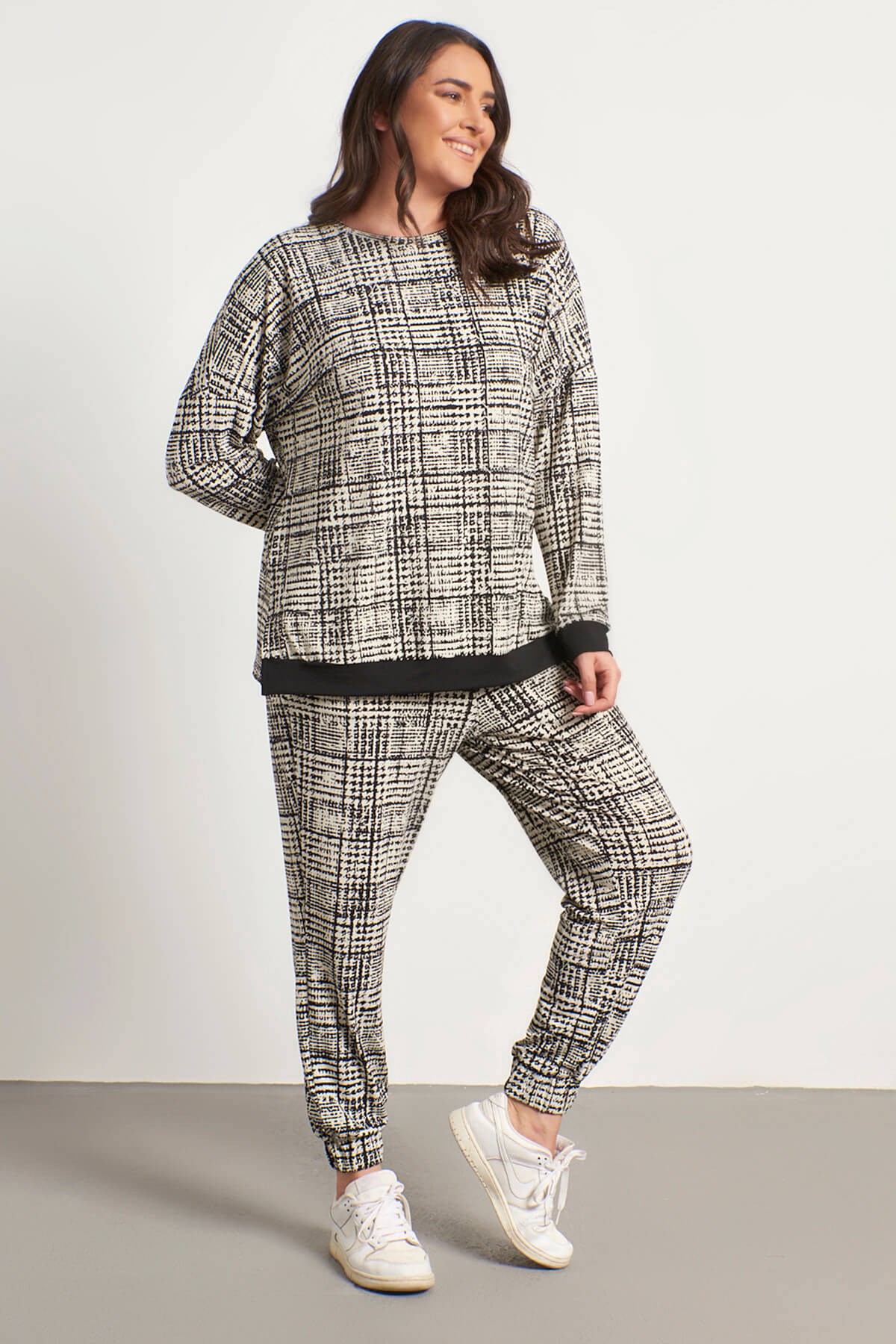 Myline-Beli Lastikli Jogger Pantolon-Büyük Beden Ev Giyim-56128