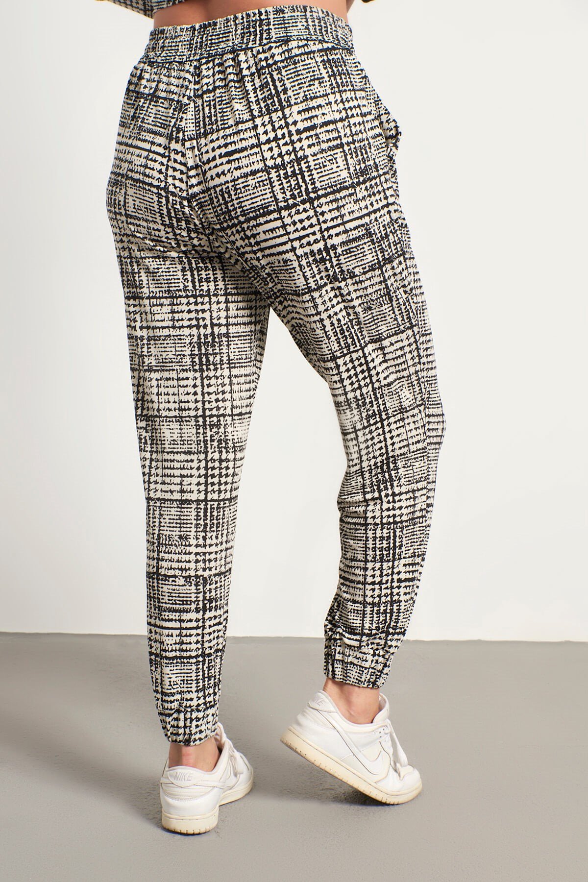 Myline-Beli Lastikli Jogger Pantolon-Büyük Beden Ev Giyim-56128