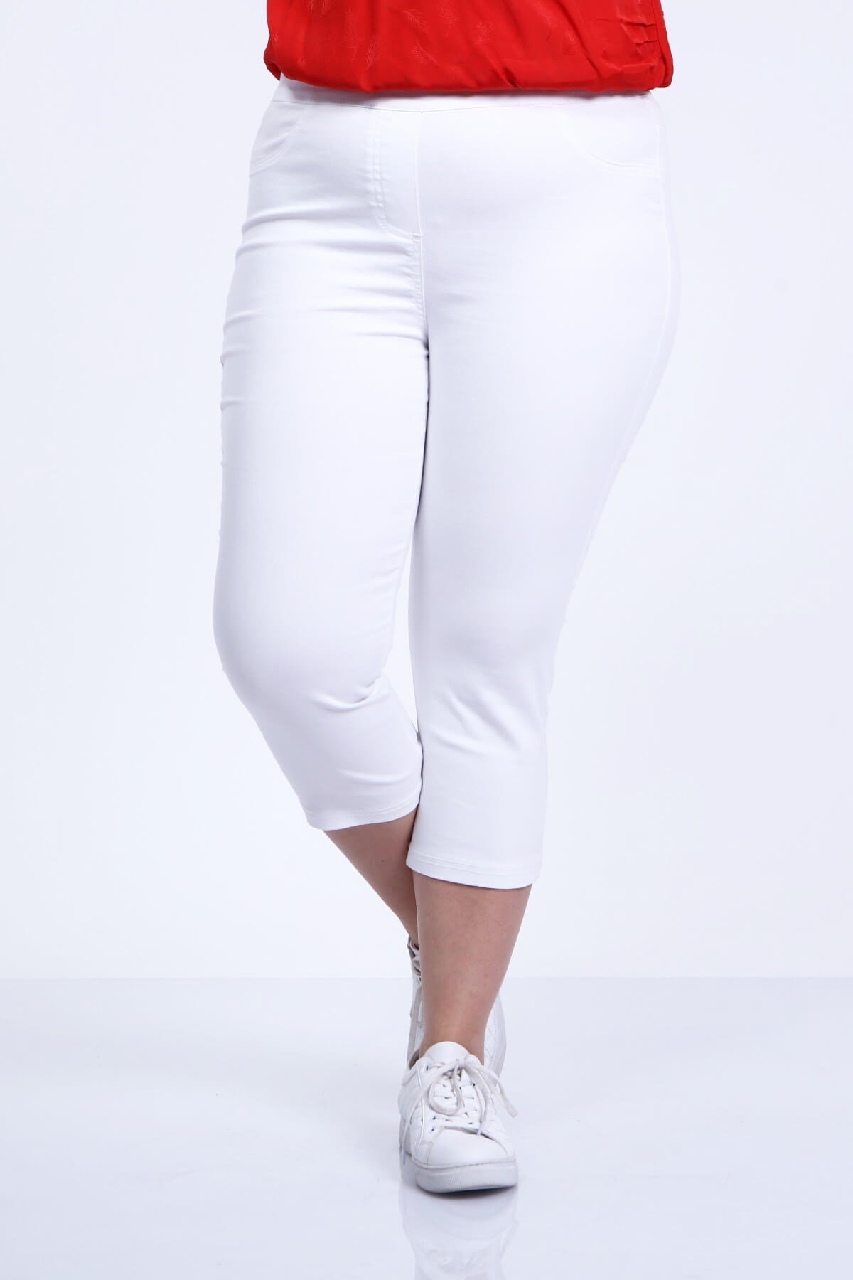 Myline-Beli Lastikli Kapri Pantolon-Büyük Beden Kapri-66459