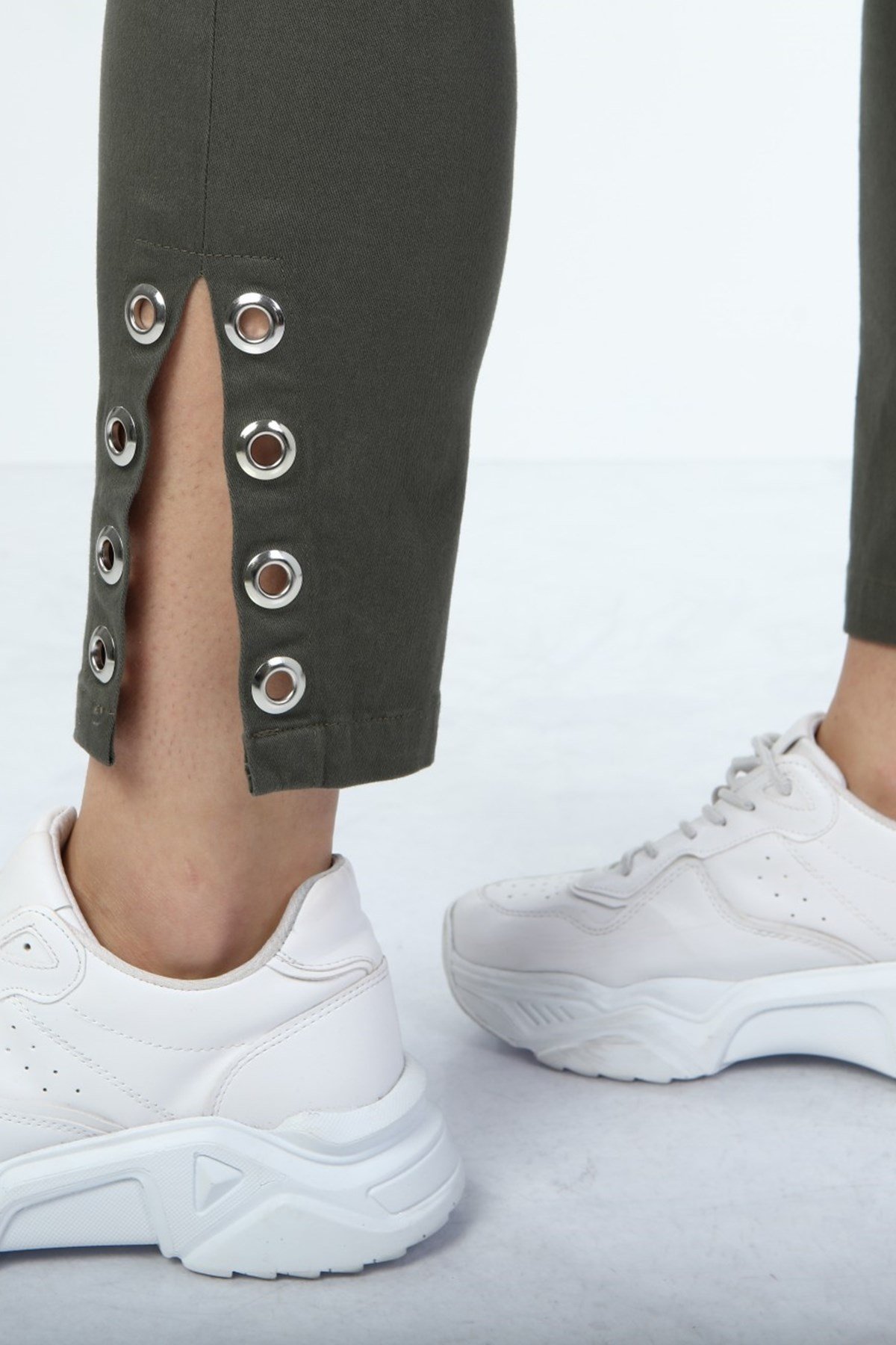 Myline-Beli Lastikli Kuş Gözü Detaylı Pantolon-Büyük Beden Pantolon-45999