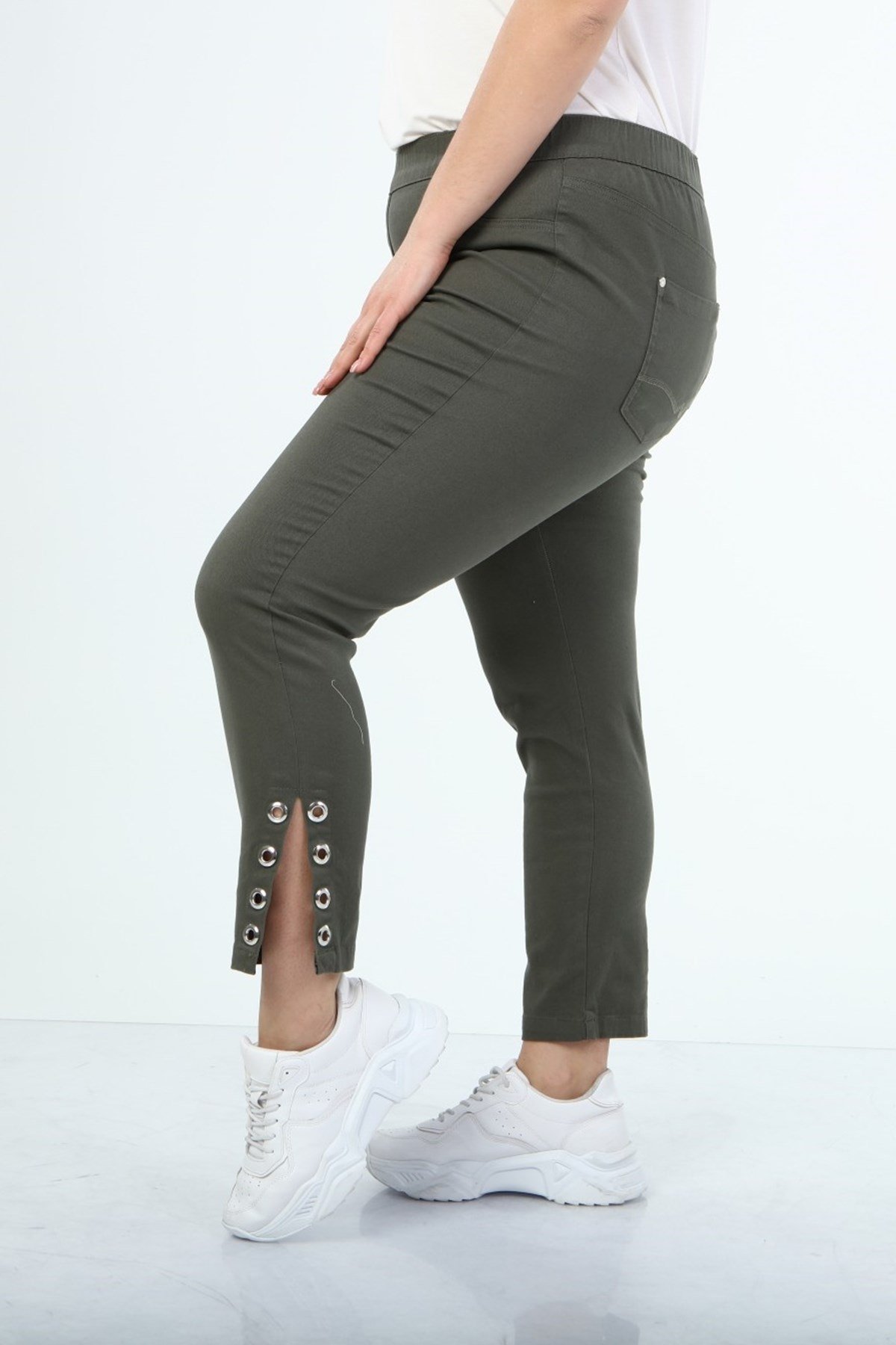 Myline-Beli Lastikli Kuş Gözü Detaylı Pantolon-Büyük Beden Pantolon-45999