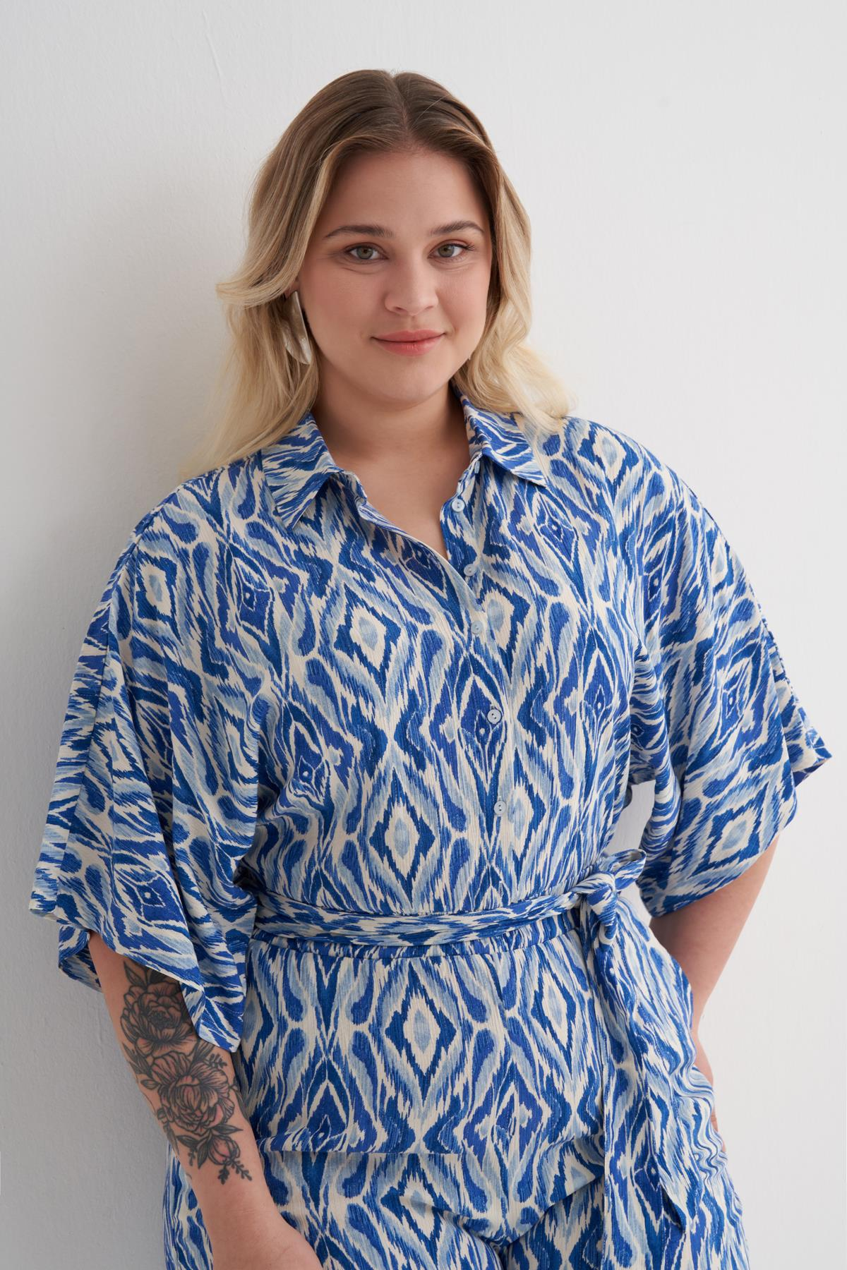 Myline-Beli Lastikli Kuşaklı Kısa Tulum-Büyük Beden Tulum-149959