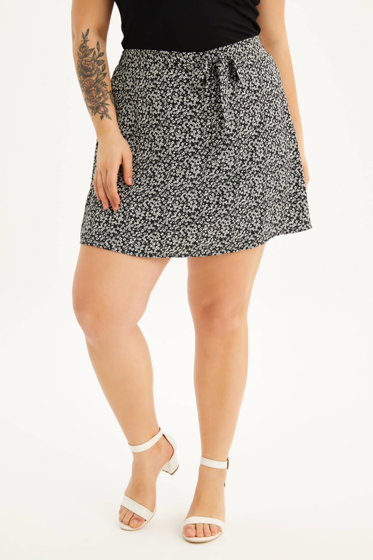 Myline-Beli Lastikli Kuşaklı Şort Etek-Büyük Beden Etek-118433