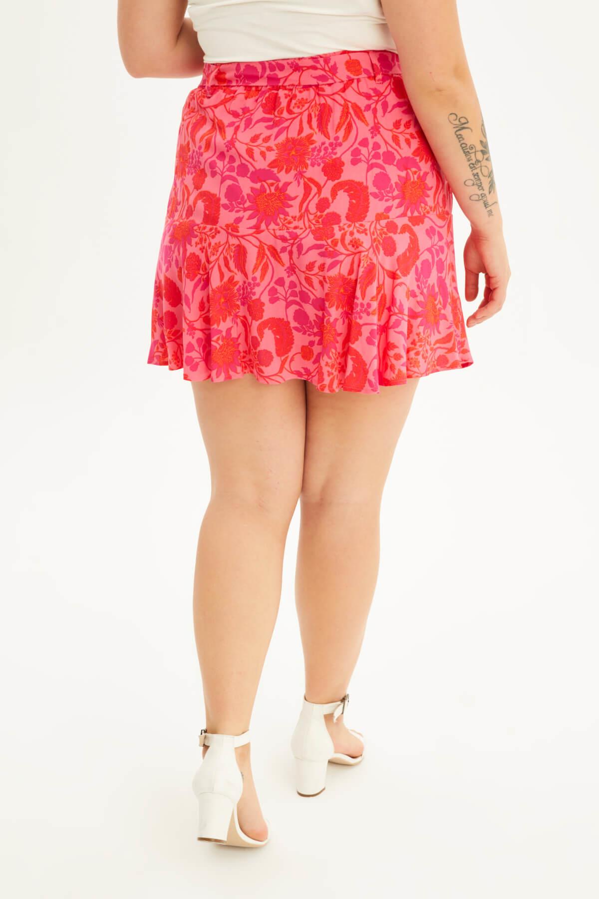 Myline-Beli Lastikli Kuşaklı Şort Etek-Büyük Beden Şort-77830