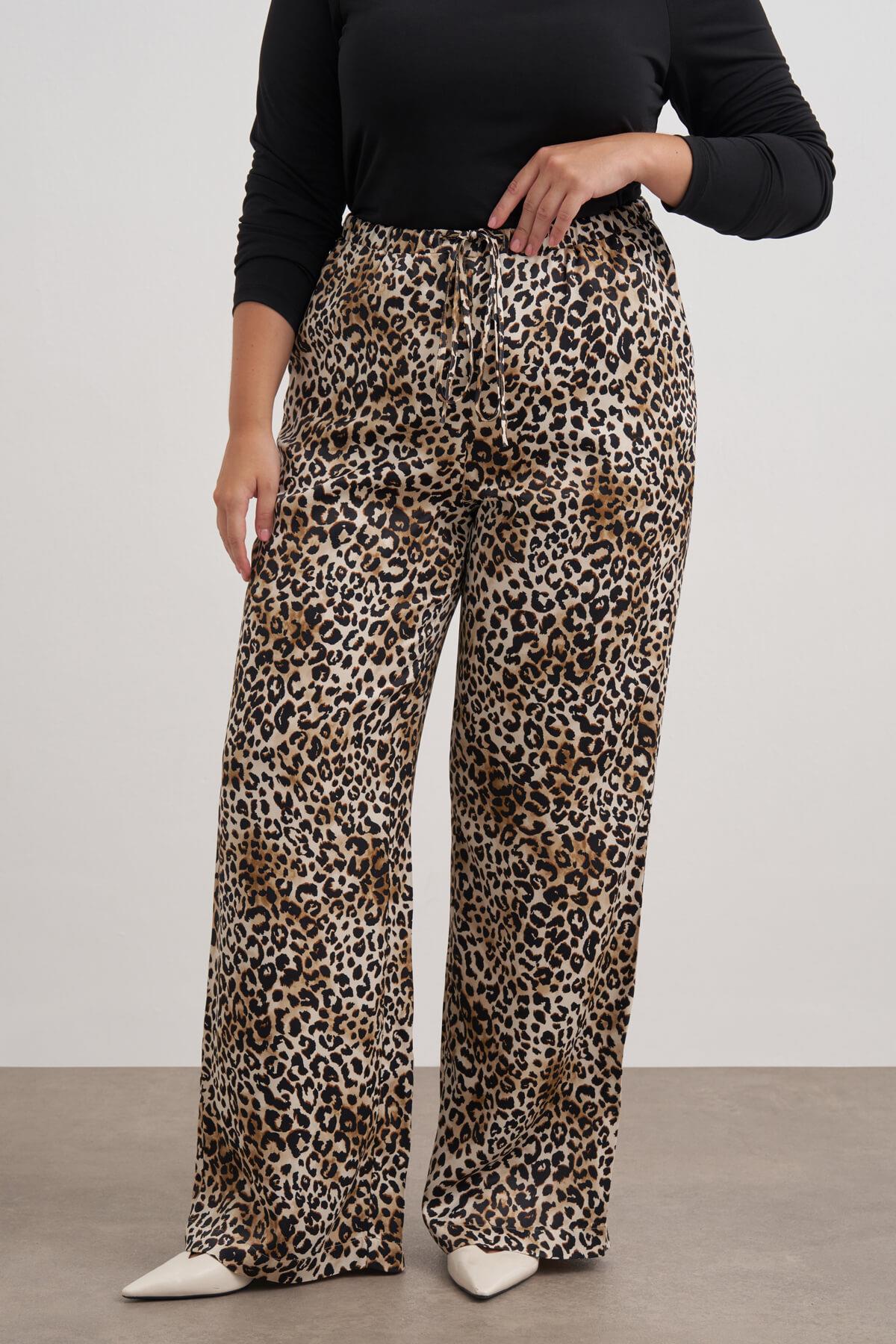 Myline-Beli Lastikli Leopar Desenli Pantolon-Büyük Beden Pantolon-149429