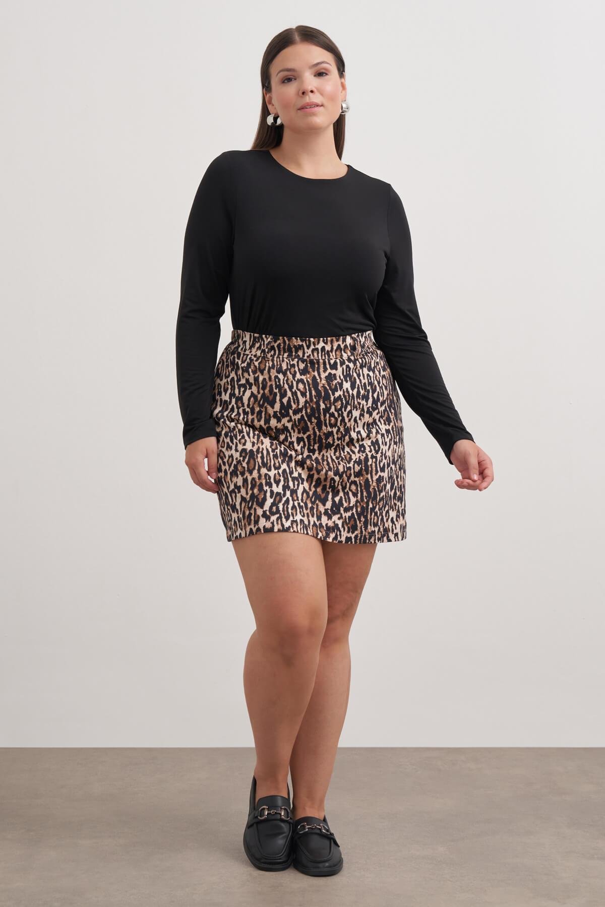 Myline-Beli Lastikli Leopar Şort Etek-Büyük Beden Etek-149556