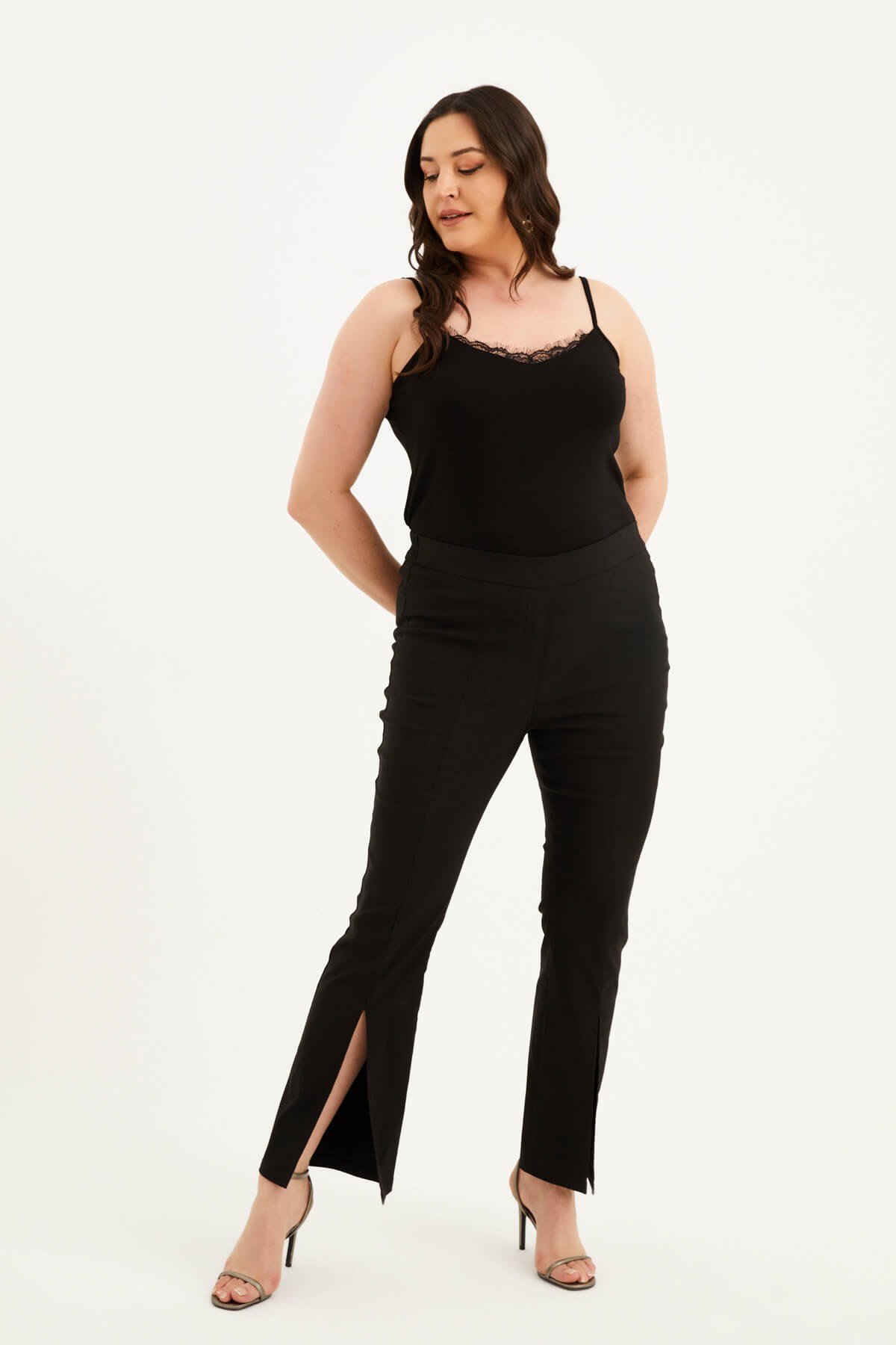 Myline-Beli Lastikli Önü Yırtmaçlı Pantolon-Büyük Beden Pantolon-77285