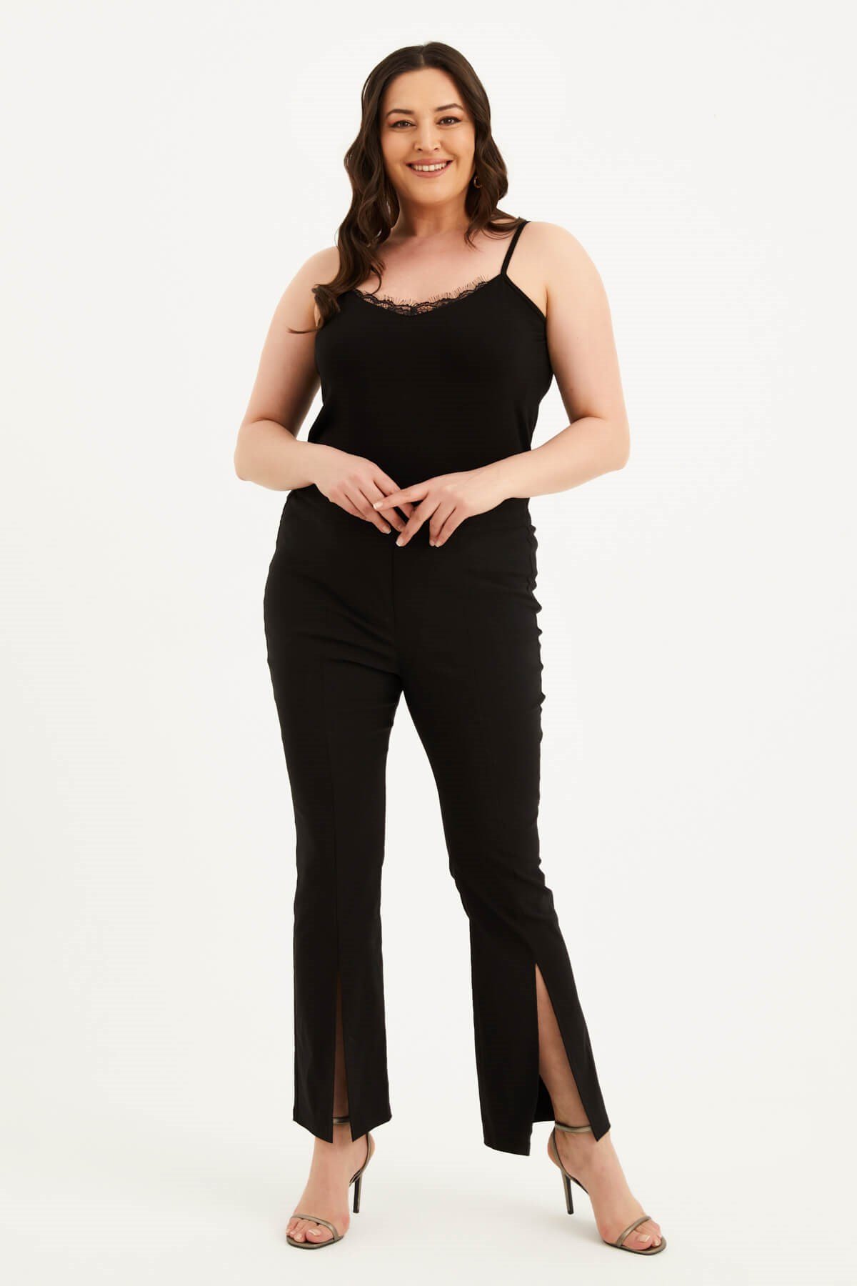 Myline-Beli Lastikli Önü Yırtmaçlı Pantolon-Büyük Beden Pantolon-77285